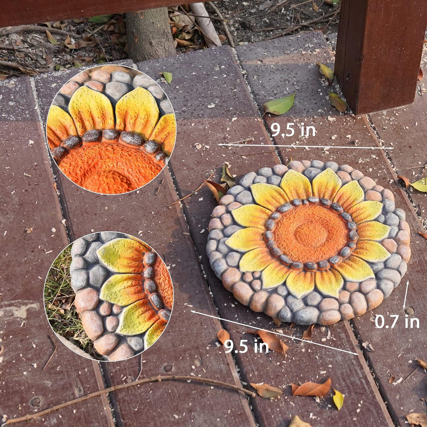 Sunflower Stepping Stones Outdoor Garden - Pavers for Outside Walkway Garden Stones Garden Stepping Stones Outdoor Decorative Stone for Garden 9.5 * 9.5 * 0.7 Inch LC Lcdecohome