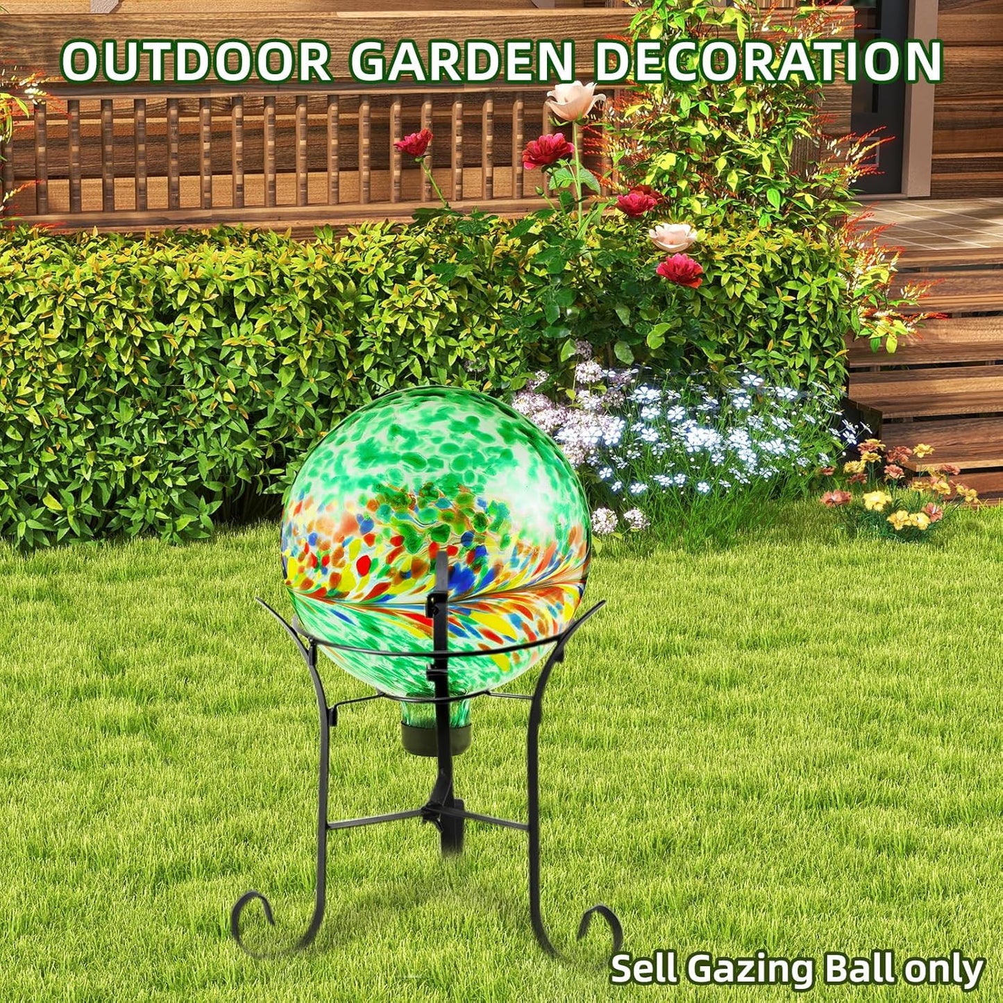 VOREEN 10-Inch Glass Gazing Ball, Outdoor Gazing Globe, Handmade Reflective Ball Yard Decoration for Homes, Patio, Lawn and Gardens, Gift for Mom Wife Friend, Phoenix Tail Design, Green