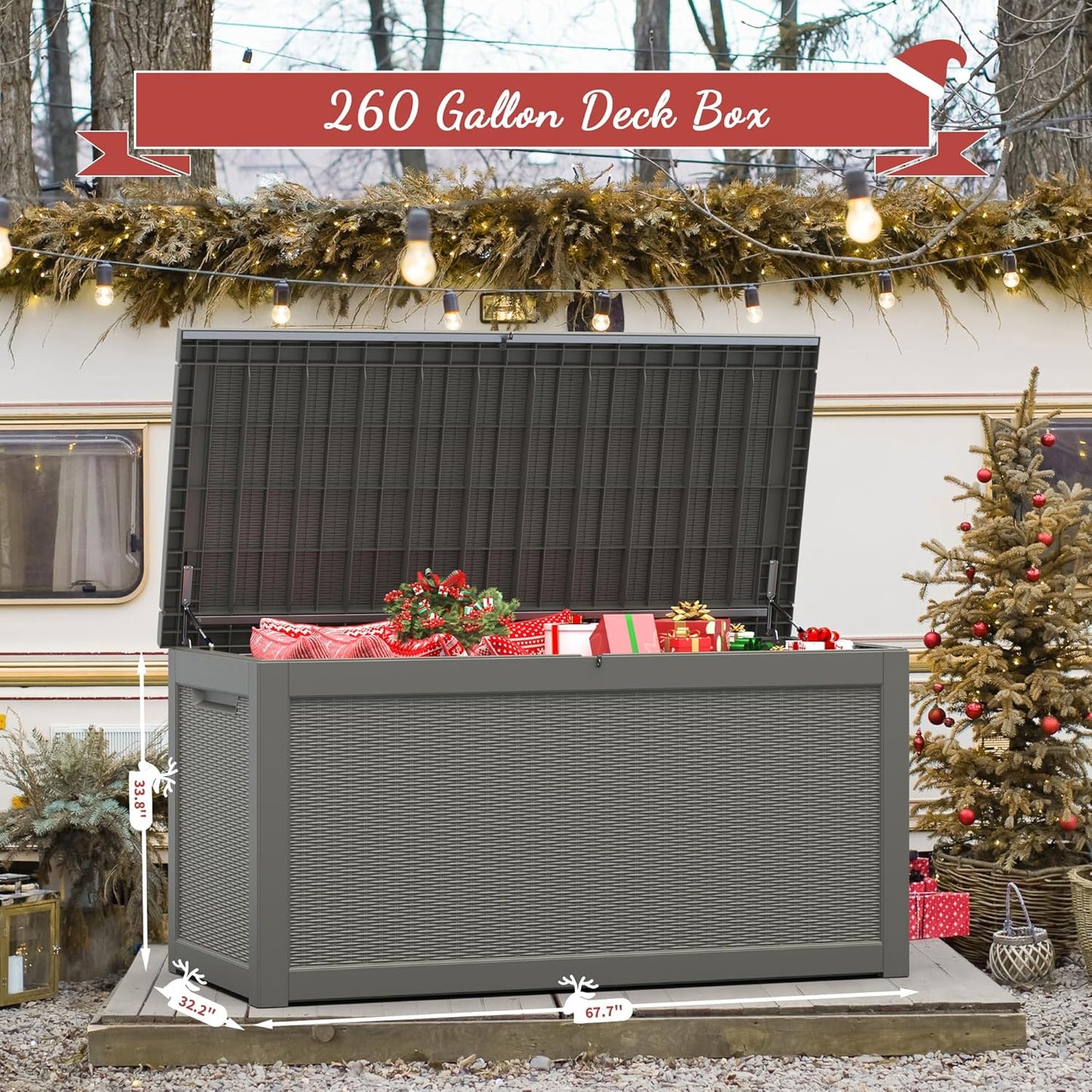 NUNU LAB 260 Gallon Outdoor Storage Box,Resin Large Sturdy Deck Box, Backyard Outside Storage Box Waterproof with Double Wall Panels,Package Delivery Garden Outdoor Hose Storage Bin