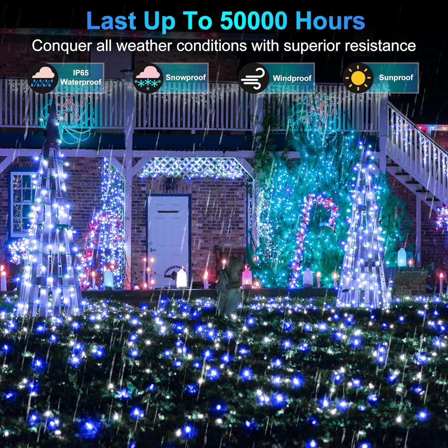 750 LED Christmas Lights Outdoor Use, 246ft 8 Lighting Modes Fairy Lights for Outside, Christmas Tree Lights IP44 Waterproof for Xmas Patio Yard Fence Deck Balcony Garden Decor Blue & Cool White