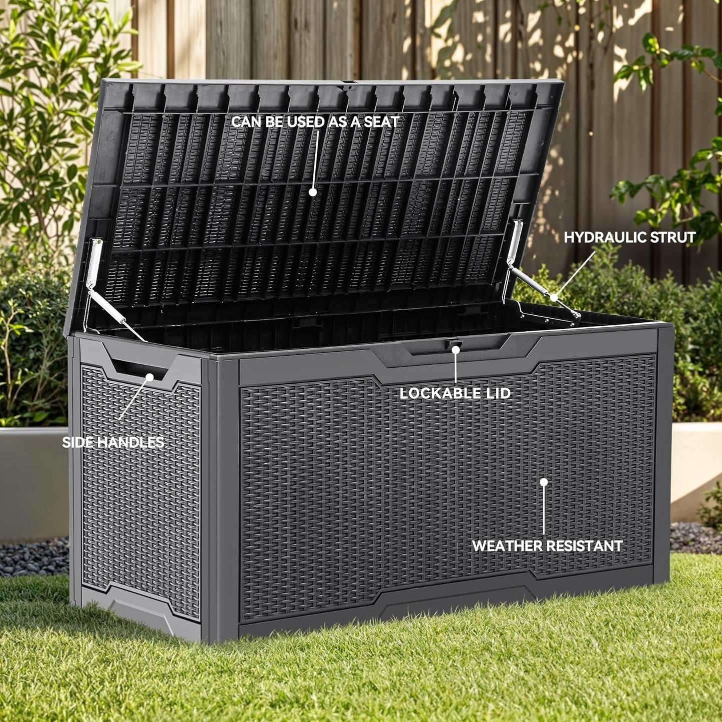 YITAHOME 100 Gallon Large Resin Deck Box Outdoor Storage Boxes for Patio Furniture, Outdoor Cushions, Garden Tools and Pool Supplies-Waterproof,Lockable (Dark grey)