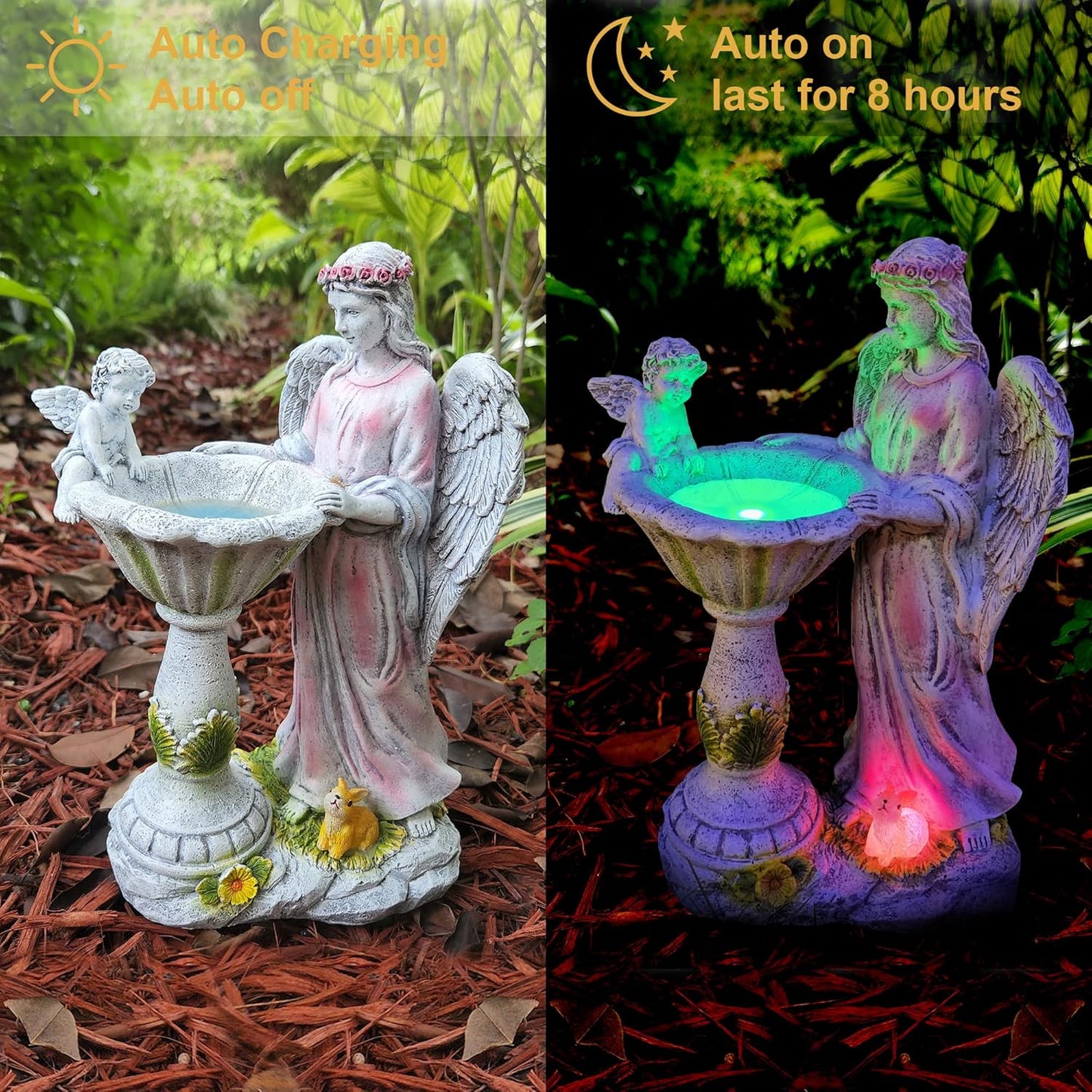 Solar Angel Figurine with Color Changing Light - Resin Statue Ornament for Outdoor Decor, Patio, Lawn and Housewarming Gift