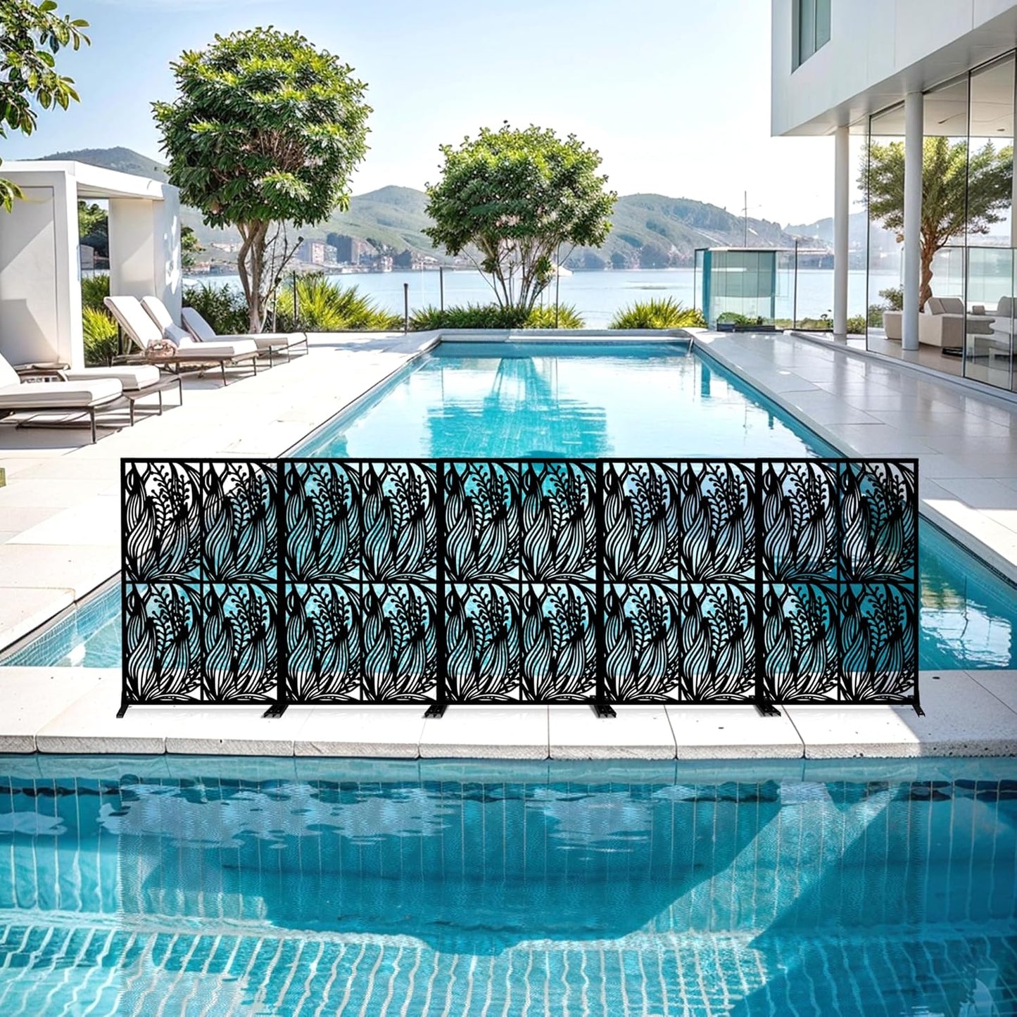 Metal Privacy Screen Outdoor W3.8Ft x H 6Ft Patio Privacy Panels Free Standing Divider Decorative 2 Pack for Balcony Garden Room Lawn Deck (2, Black Leaf)