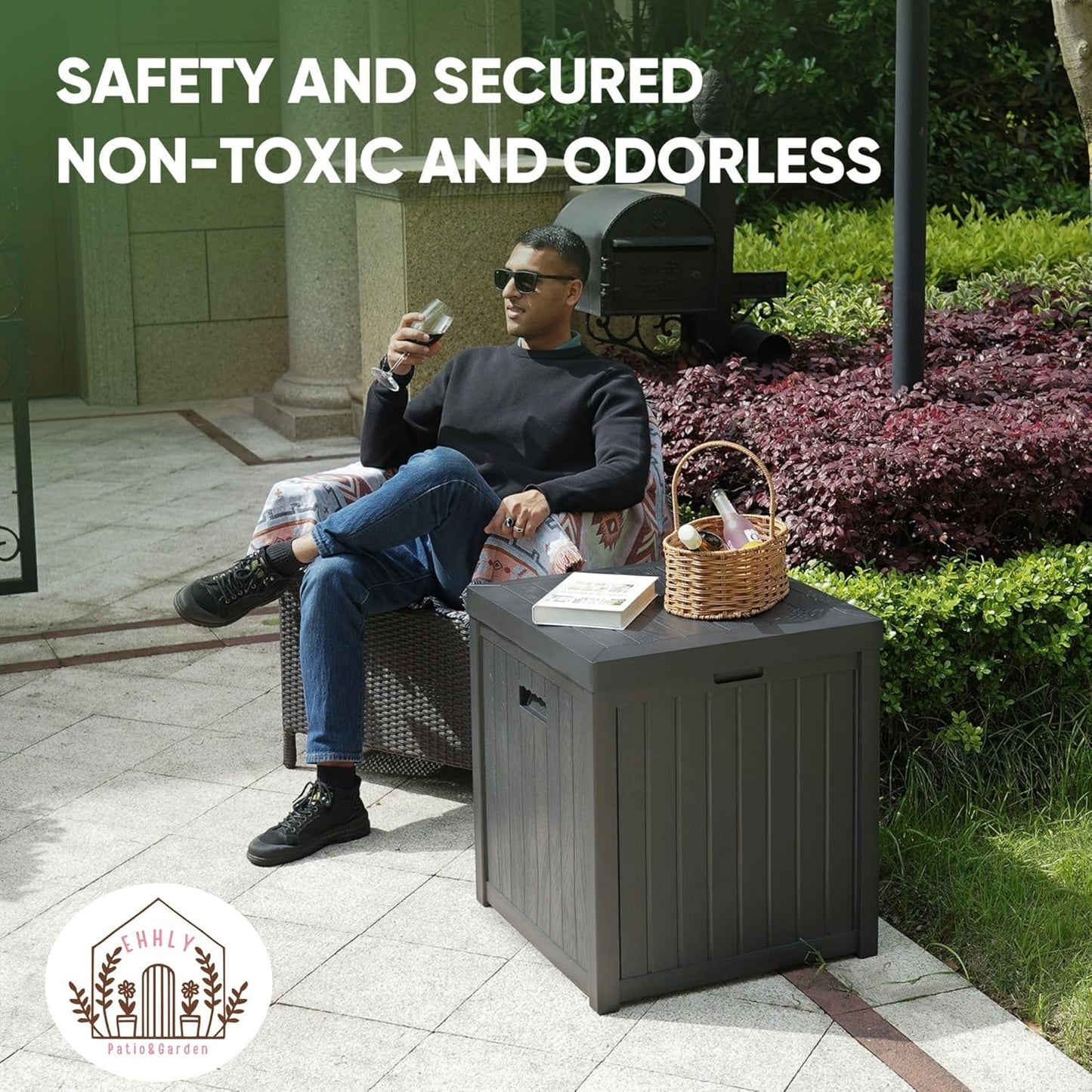 Deck Box, 51 Gallon Package Bin Delivery Box for Outside Front Porch, Small Patio Outdoor Storage Boxes Waterproof, UV Resistant Plastic Resin Pool Storage Bins with lids, Grey