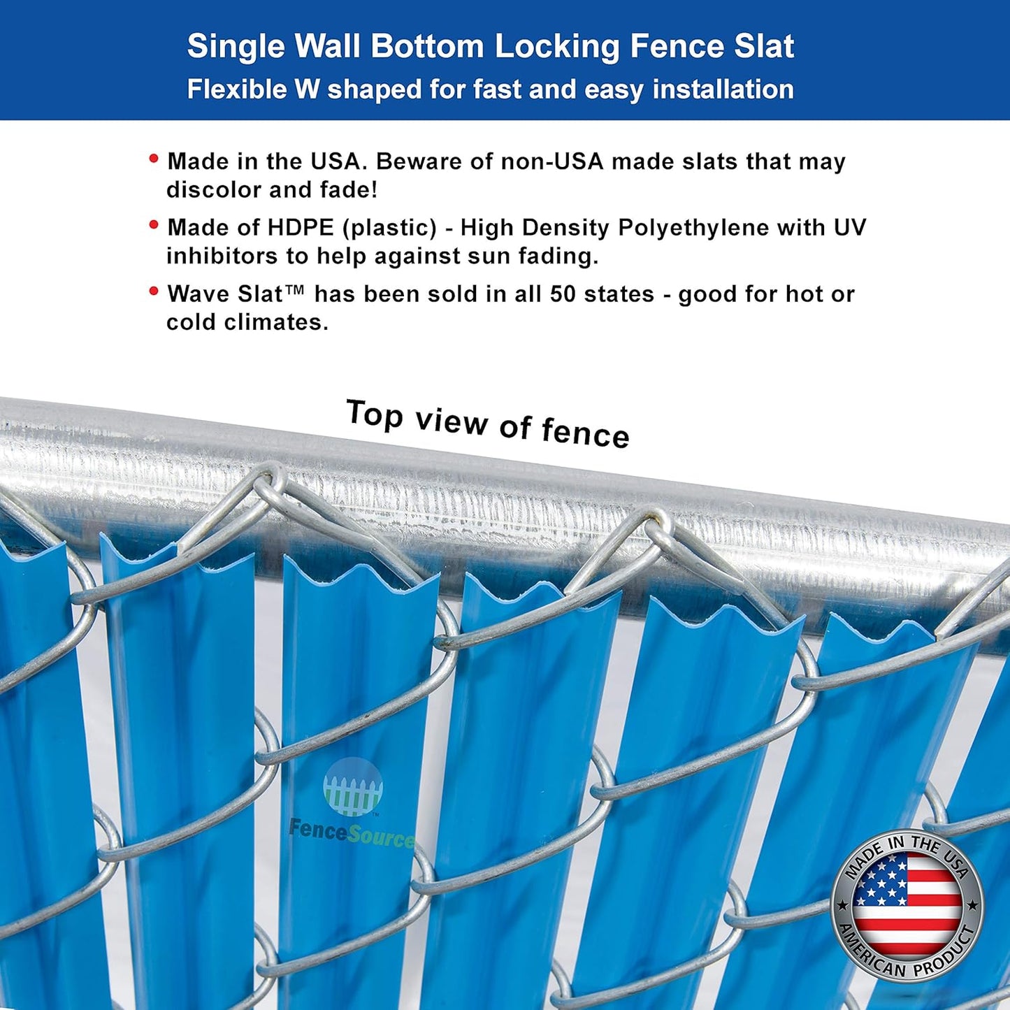 Wave Slat (9 Colors) Single Wall Bottom Locking Privacy Slat for 4', 5', 6', 7' and 8' Chain Link Fence (6 ft, Sky Blue)