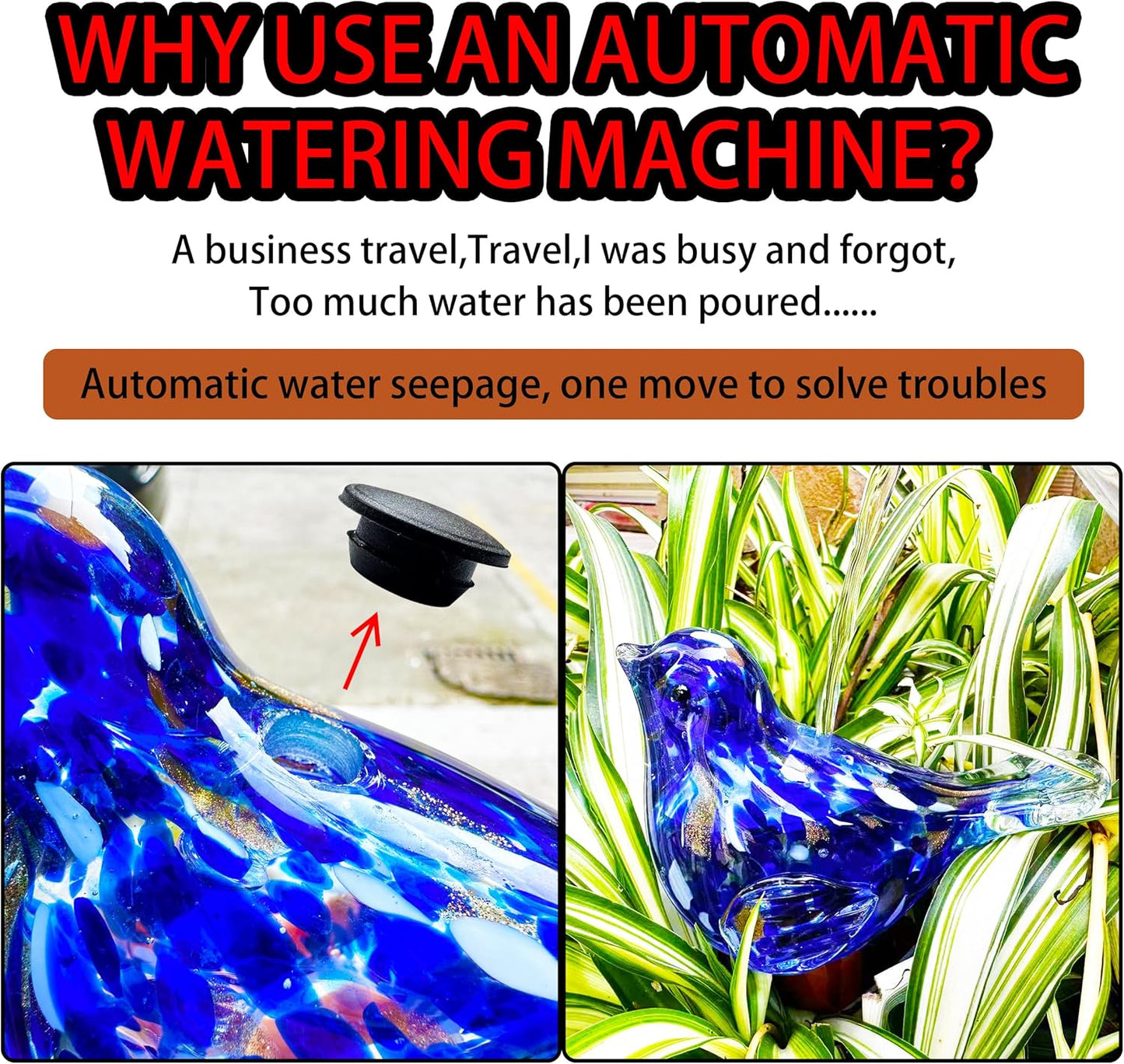 Glass Bird Shaped Plant Watering Ball Glass Automatic Watering Ball Flower Pot Insertion Spike Drip Irrigation Device Watering Ball Irrigation System Plant Enthusiast Gift (Dark Blue)