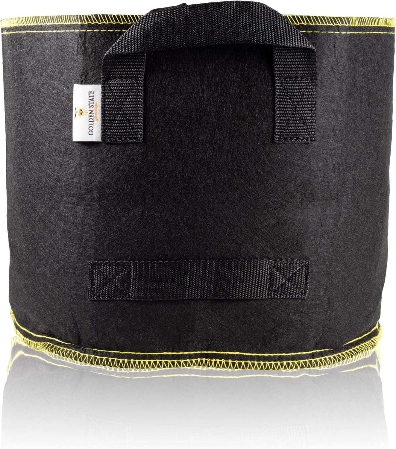 Grow Bags: 5-Pack (Size: 15 Gallon): 300gsm Black Felt Fabric w/Yellow Stitch, Biodegradable and eco-Friendly Material. (Handles + Dumping Handles-pat.Pend).