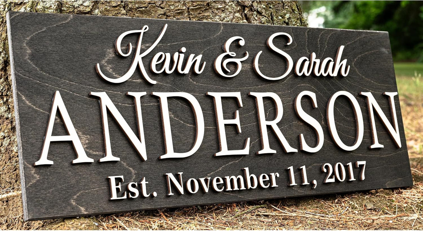 Personalized Family Name Wooden Sign | Last Name Established | Custom Wedding Gift | 3D Wall Art | 5 Year Anniversary | Rustic Home Decor