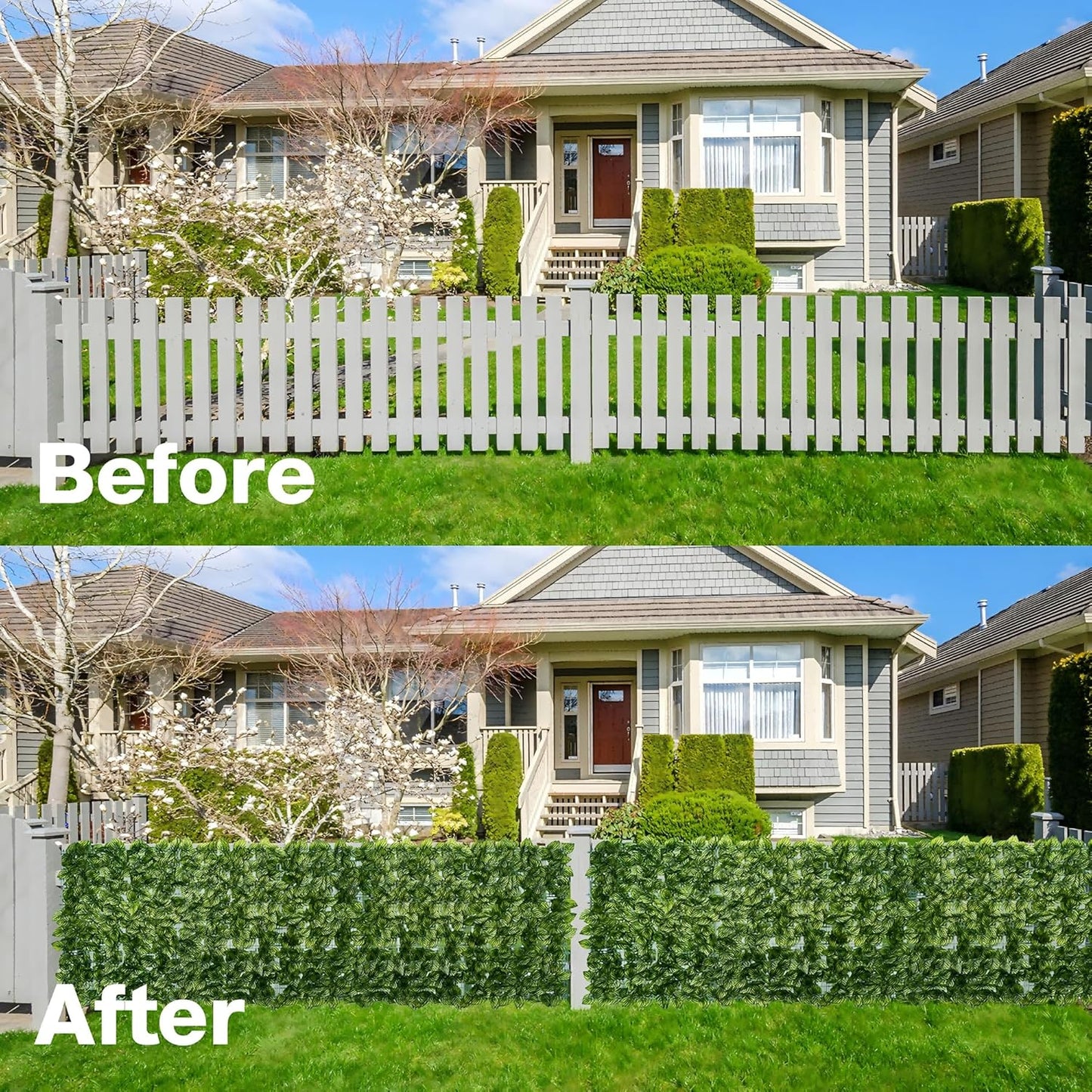 Artificial Ivy Privacy Fence Screen, 39.4x354.3 inch Artificial Faux Ivy Hedge, Expandable Faux Privacy Fence with 80 pcs Zip Ties Decoration for Outdoor Garden, Color Printing Watermelon Leaves