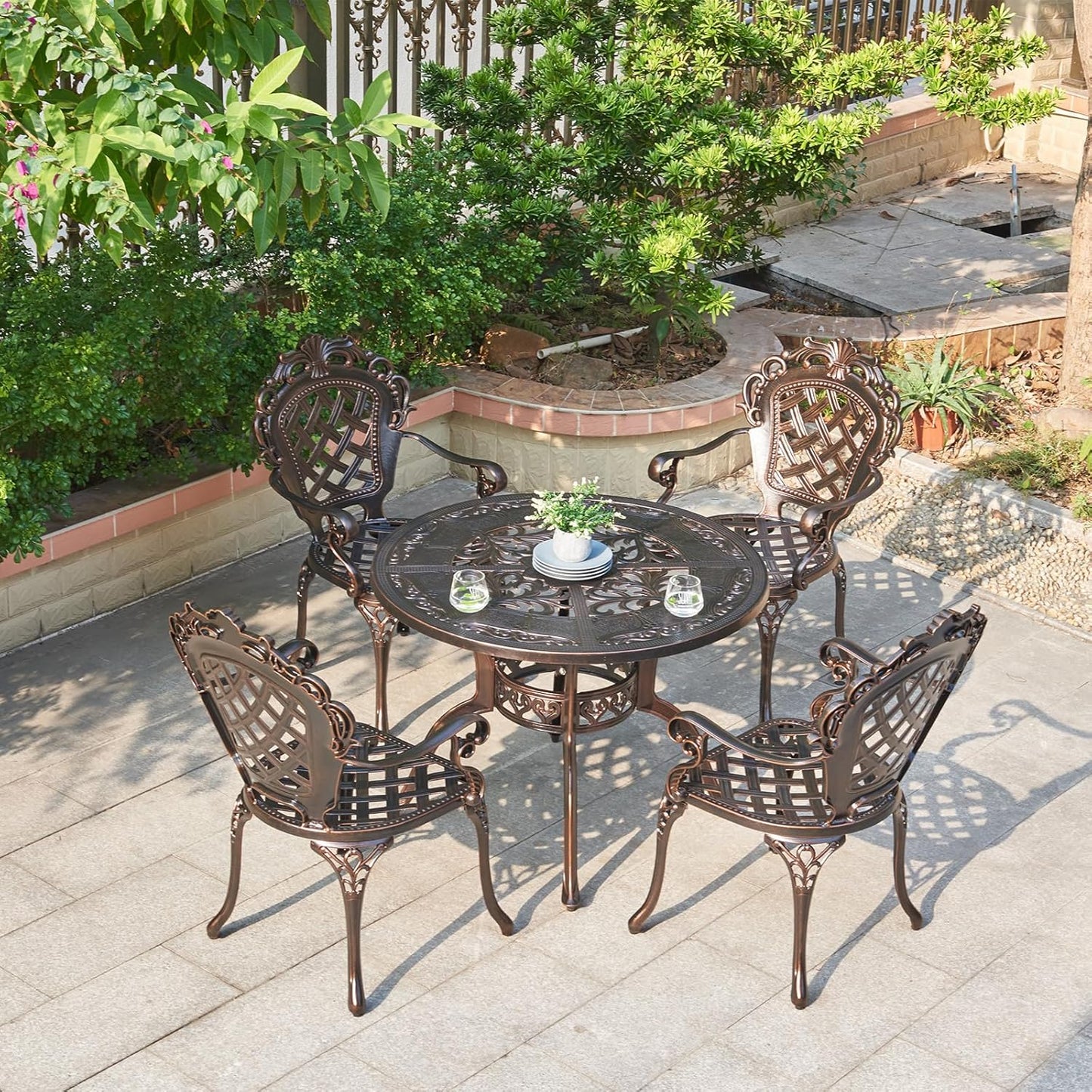 Outdoor Dining Chair Cast Aluminum Patio Chairs Set of 2 All-Weather Patio Dining Chair with Adjustable Feet for Backyard Garden (A-Style Finland Chair)