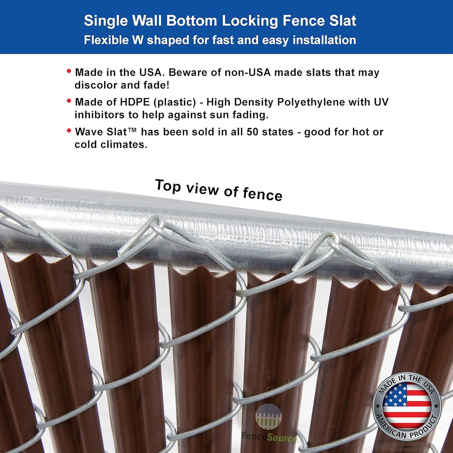 Wave Slat (9 Colors) Single Wall Bottom Locking Privacy Slat for 4', 5', 6', 7' and 8' Chain Link Fence (5 ft, Brown)