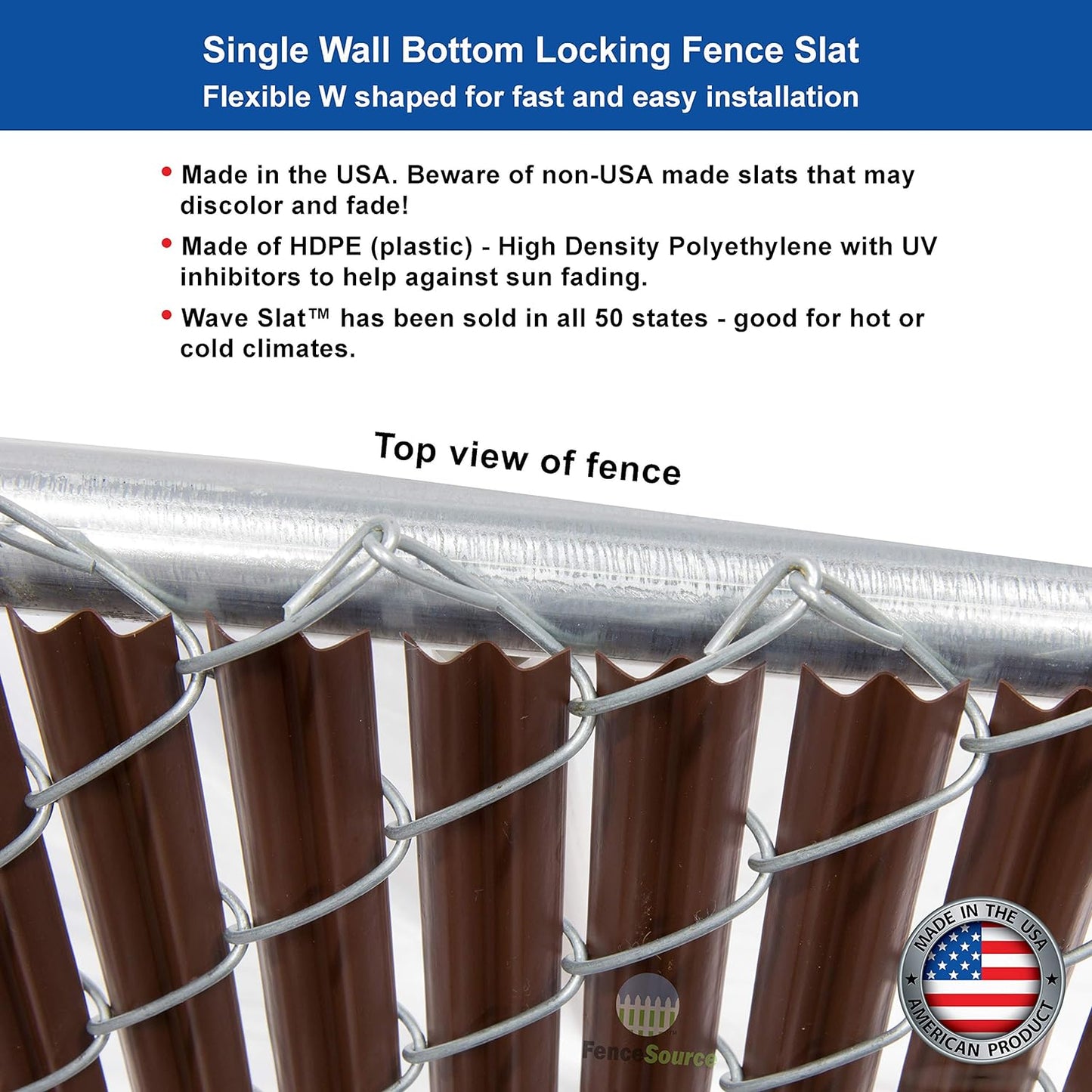 Wave Slat (9 Colors) Single Wall Bottom Locking Privacy Slat for 4', 5', 6', 7' and 8' Chain Link Fence (7 ft, Brown)