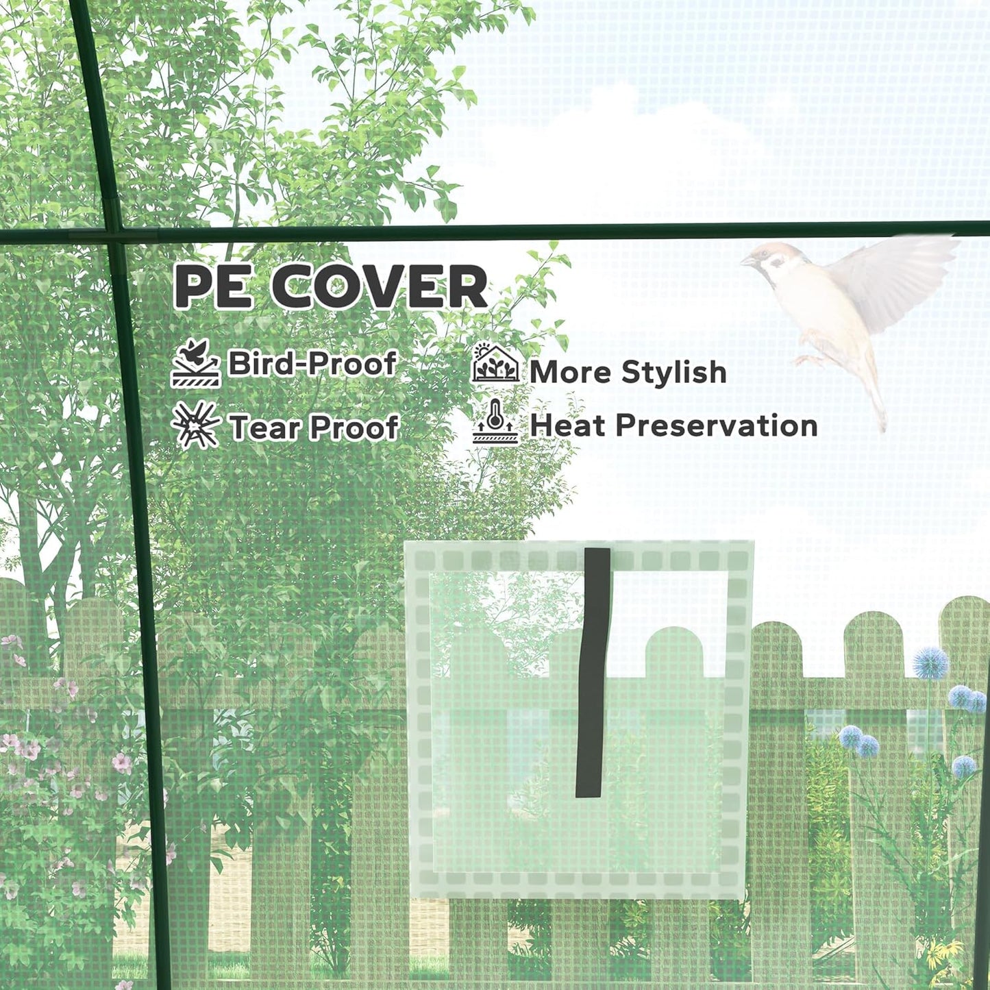 Outsunny 6' x 6' x 6.6' Hoop House Greenhouse with Sandbags and Hemmed PE Cover, Walk-in Tunnel Green House with 2 Doors and Screen Windows, Portable Greenhouse Gardening Plant Hot House, Green