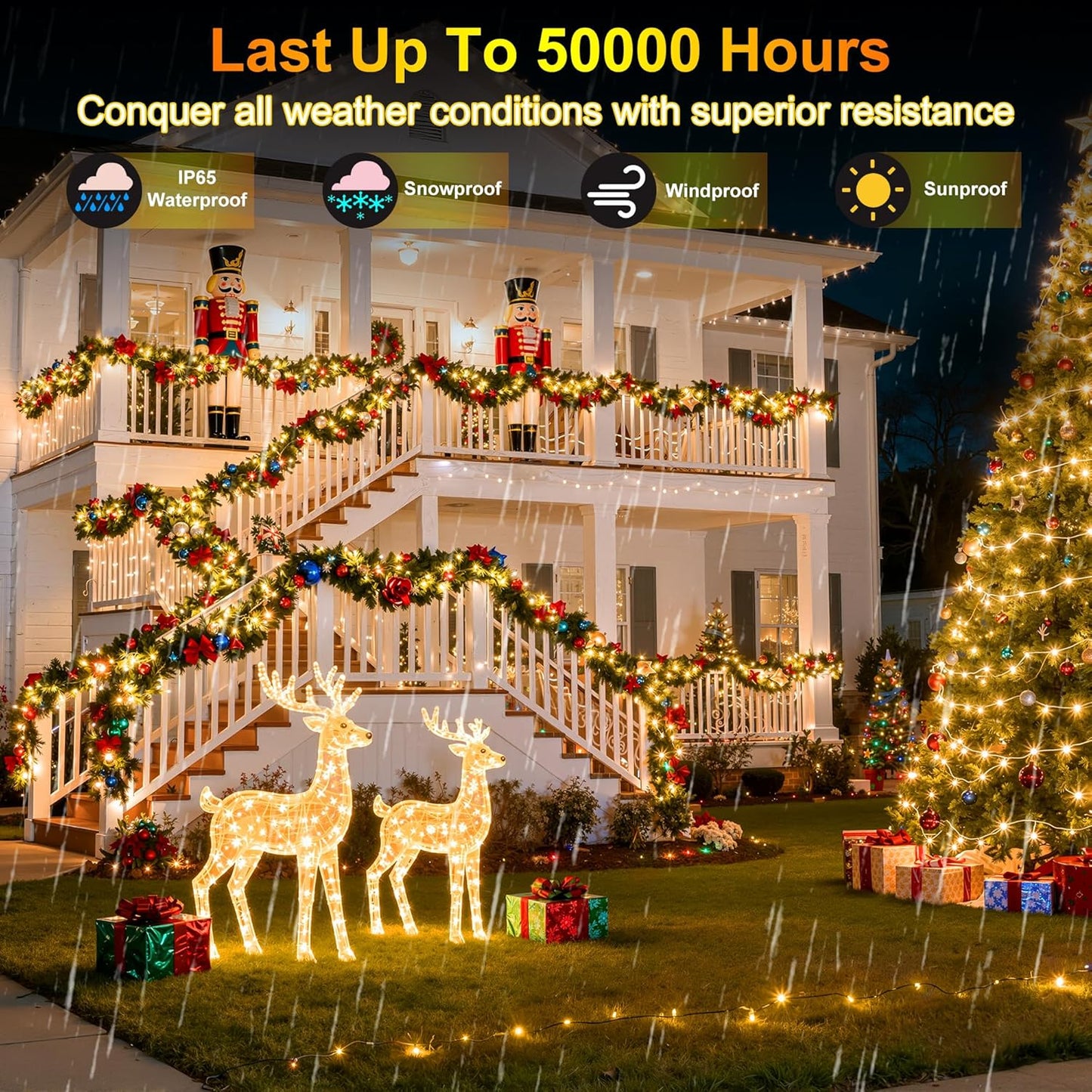 750LED Christmas Lights Outdoor Use, 240ft 12 Modes Warm White LED String Lights with Timer Dimmable, Waterproof Christmas Tree Lights for Xmas Patio Yard Fence Balcony Garden Decor Warm White