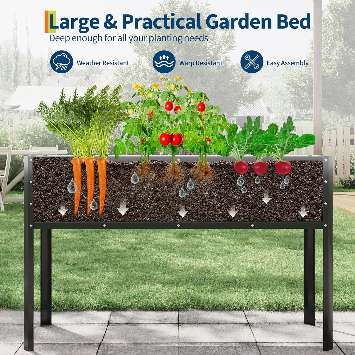 Galvanized Raised Garden Bed with Legs - 50×32×17In Metal Planter Box for Vegetables, Outdoor Raised Garden Beds Gardening, Durable Planter Raised Beds, Sturdy Planters for Outdoor Plants (Black)
