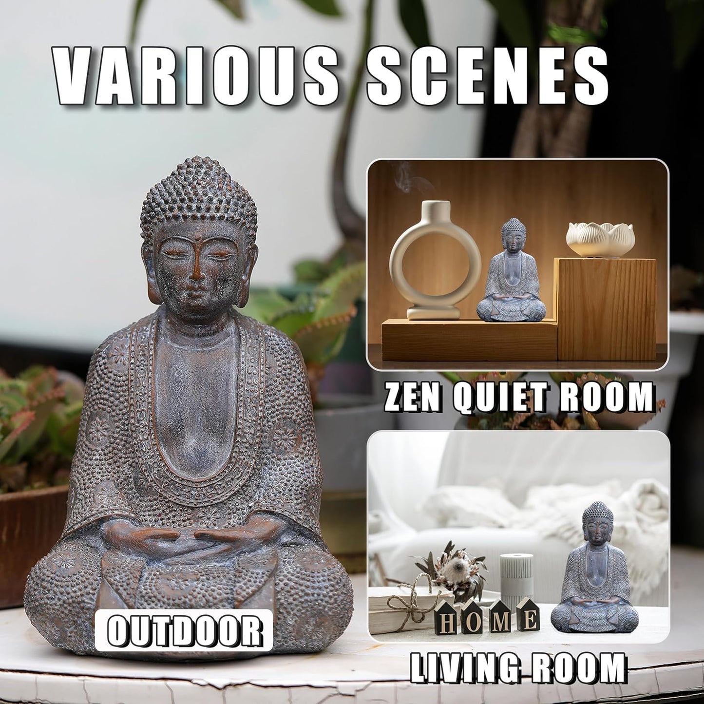 Buddha Statue Outdoor,Zen Garden Decor Buddha Sculpture for Home Meditation Decor Buda Decoration for Patio Desk Porch Yard Art Resin Decoration