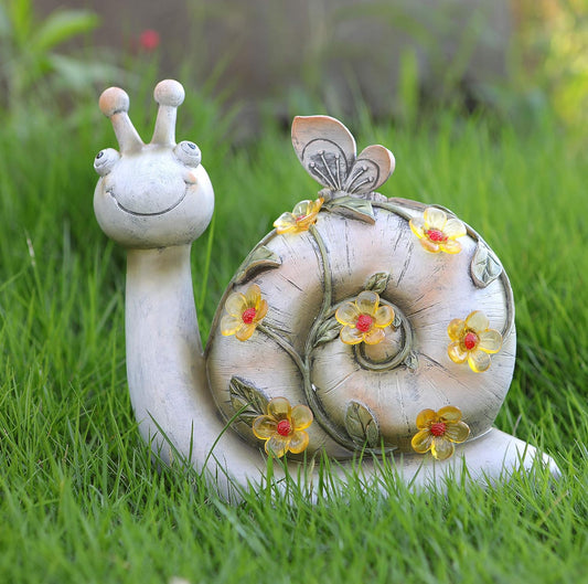 Resin Snail Figurine Lights Solar Powered Outdoor Statue Lights for Patio Lawn Garden Yard Decorations, L8.5 x W3.5X H8.5 Inch