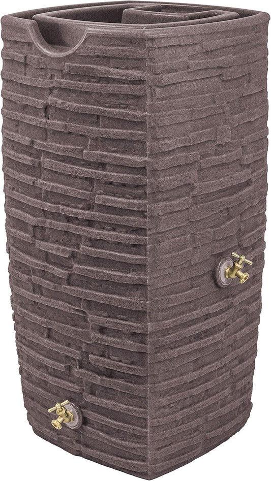 Good Ideas Impressions Riverwalk Rain Water Collection Barrel, Red Brick, 50 Gallon - Faux Slate Rock Rainwater Catcher, Plastic Storage Drum with Dual Robust Metal Spigots & Fine Mesh Screen