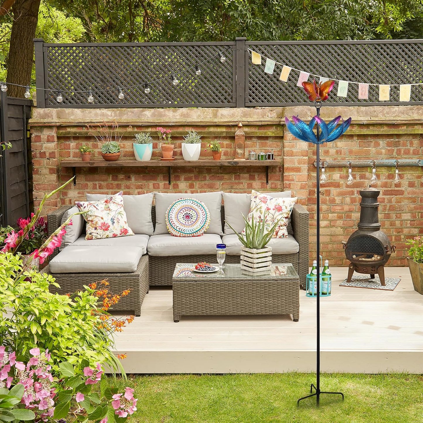 hogardeck Large Wind Spinners Outdoor, 77.6" Metal Butterfly Tulip Wind Spinner with Heavy-Duty Stakes, Multi-Color 360° Rotating Wind Sculptures Kinetic Yard Art for Home Garden Lawn Patio Decor