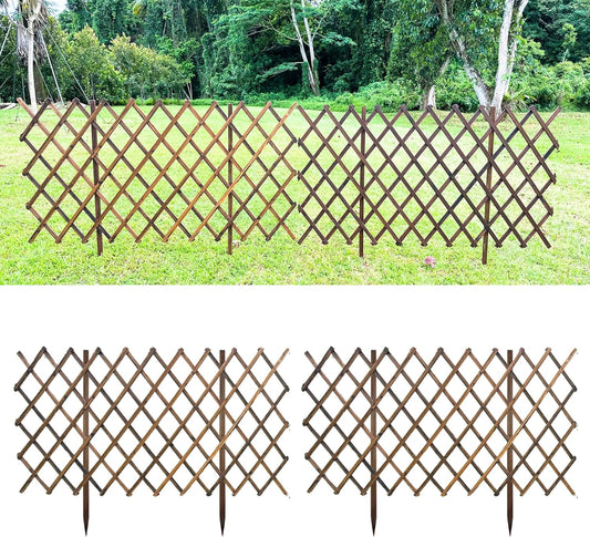 ShopLaLa Garden Fence (2 Pack, Total 12ft (L)) Wooden Lattice Panels for Outside Flower Edging Landscape Patio Outdoor Decor, Expandable Wood Plant Trellis Fences and Gates, Animal Barrier for Dogs