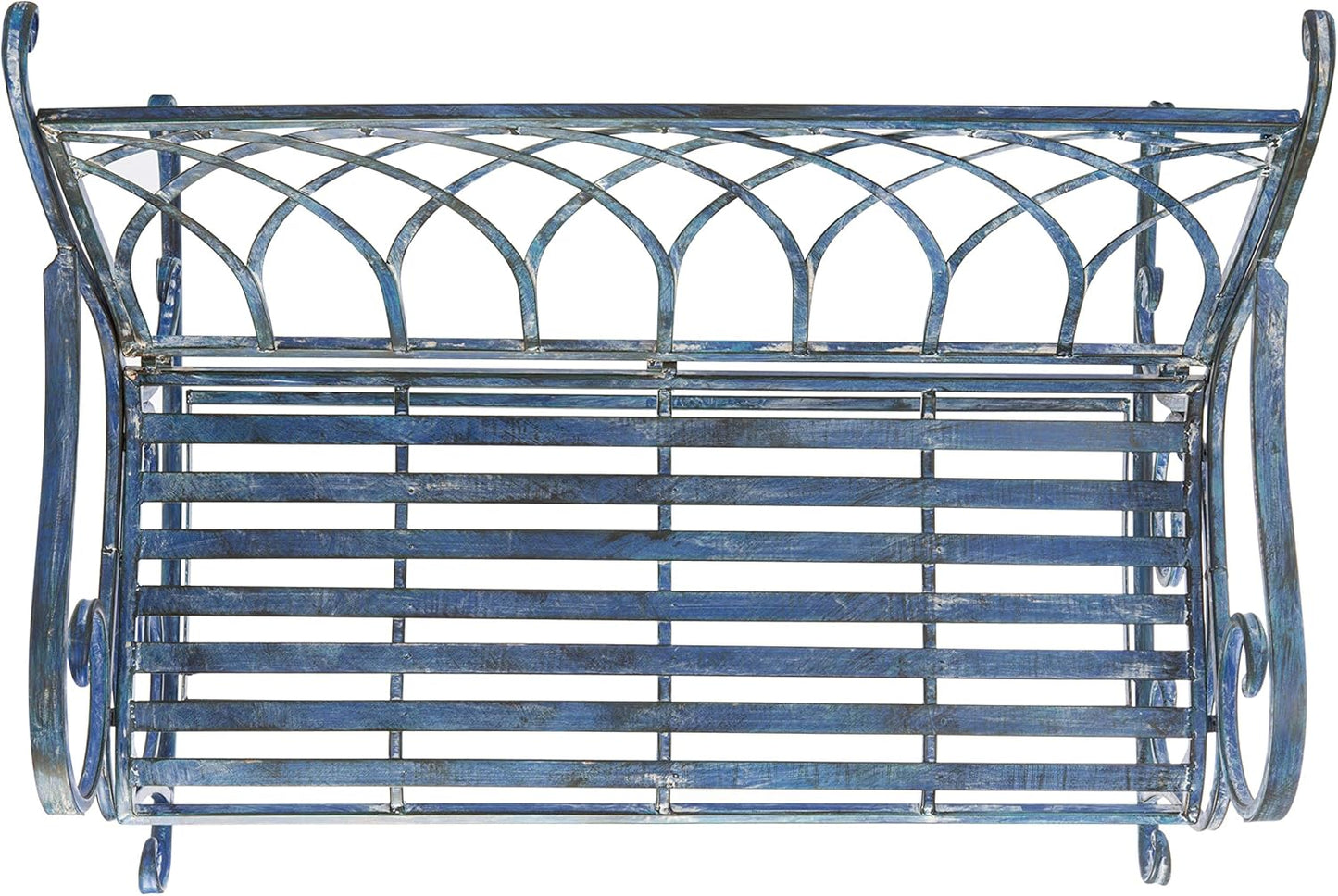 SAFAVIEH Outdoor Collection Ressi Victorian Antique Blue Patio Porch Entryway Backyard Rock Bench