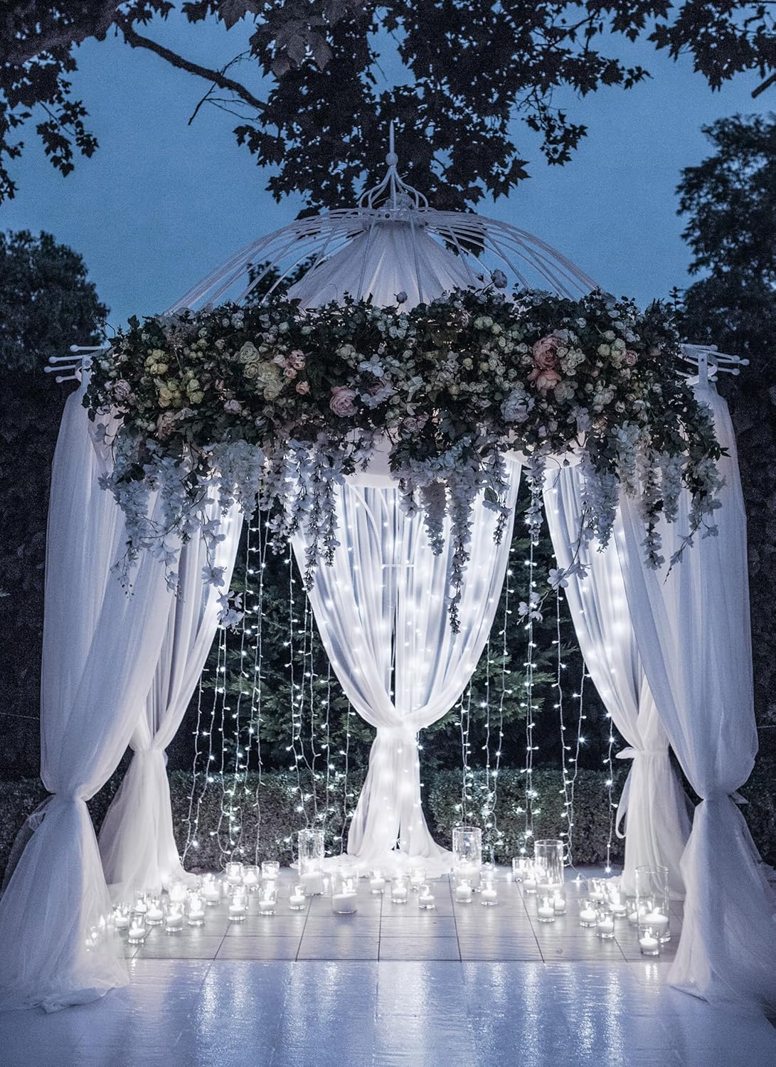 Brightown Solar Lights for Outside, 9.8Ft 120 LED Solar String Lights Outdoor Waterproof, 8 Modes Firecracker Balcony Light for Tree Patio Christmas Party Wedding Decor (Pure White)