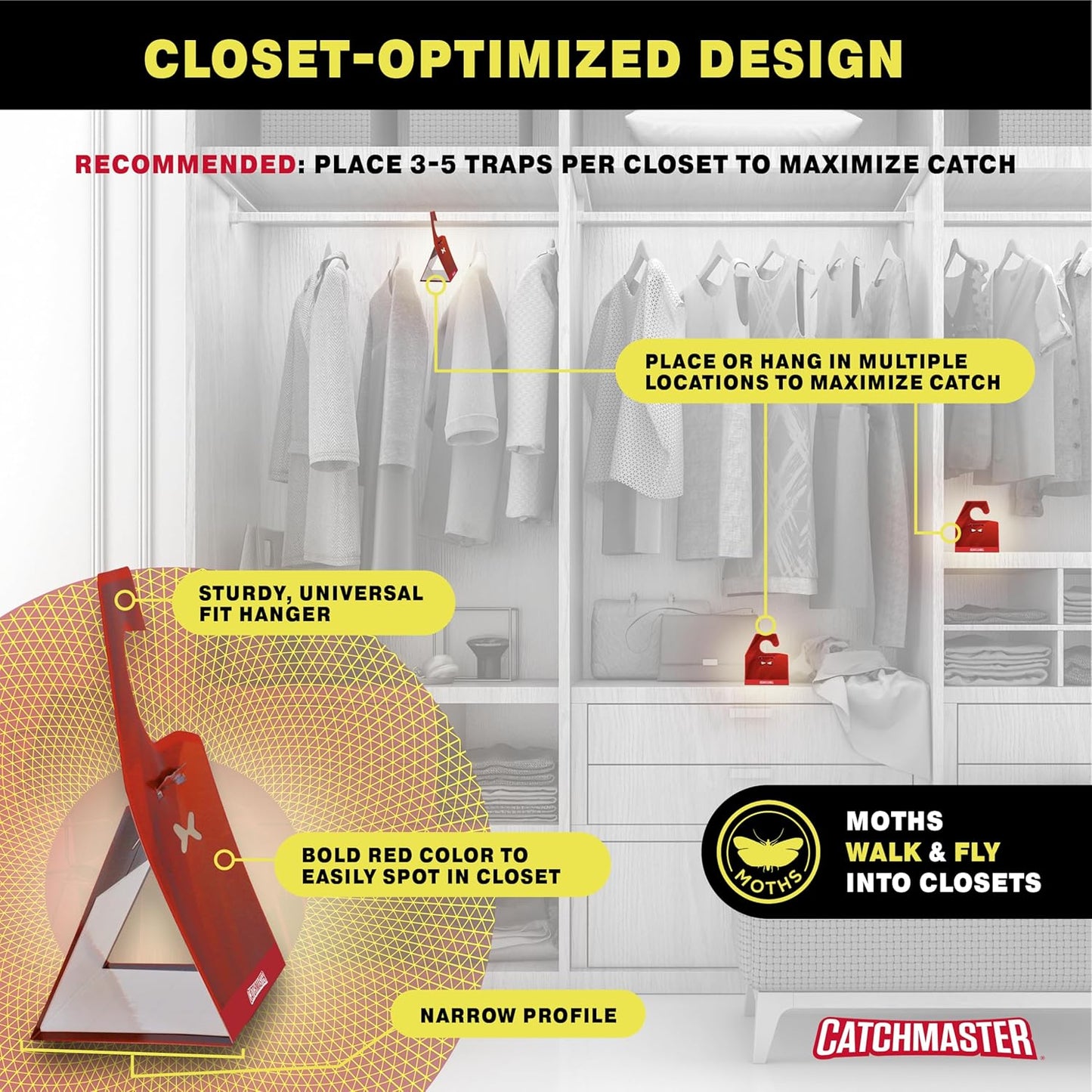 Catchmaster Clothes Moth Traps with Premium PheroGuard Technology – XL, Extra-Strength Glue – Odorless, Kids and Pet Safe – Traps & Eliminates Moths – Protects Clothes, Closets and Wardrobes – 6-Pack