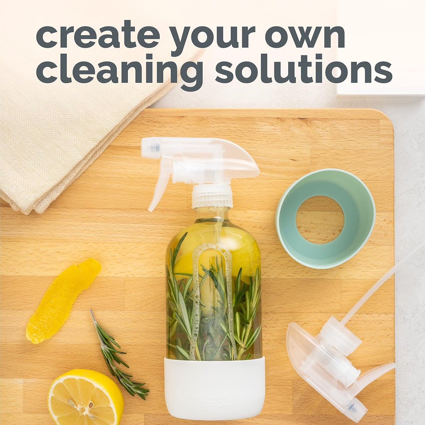 Vine Creations Glass Spray Bottles for Cleaning Solutions, Clear Glass Spray Bottle with Silicone Sleeve, 16 oz Empty Spray Bottles for Cleaning, Plant Spray Bottle, Mist and Stream Nozzle - 2 Pack