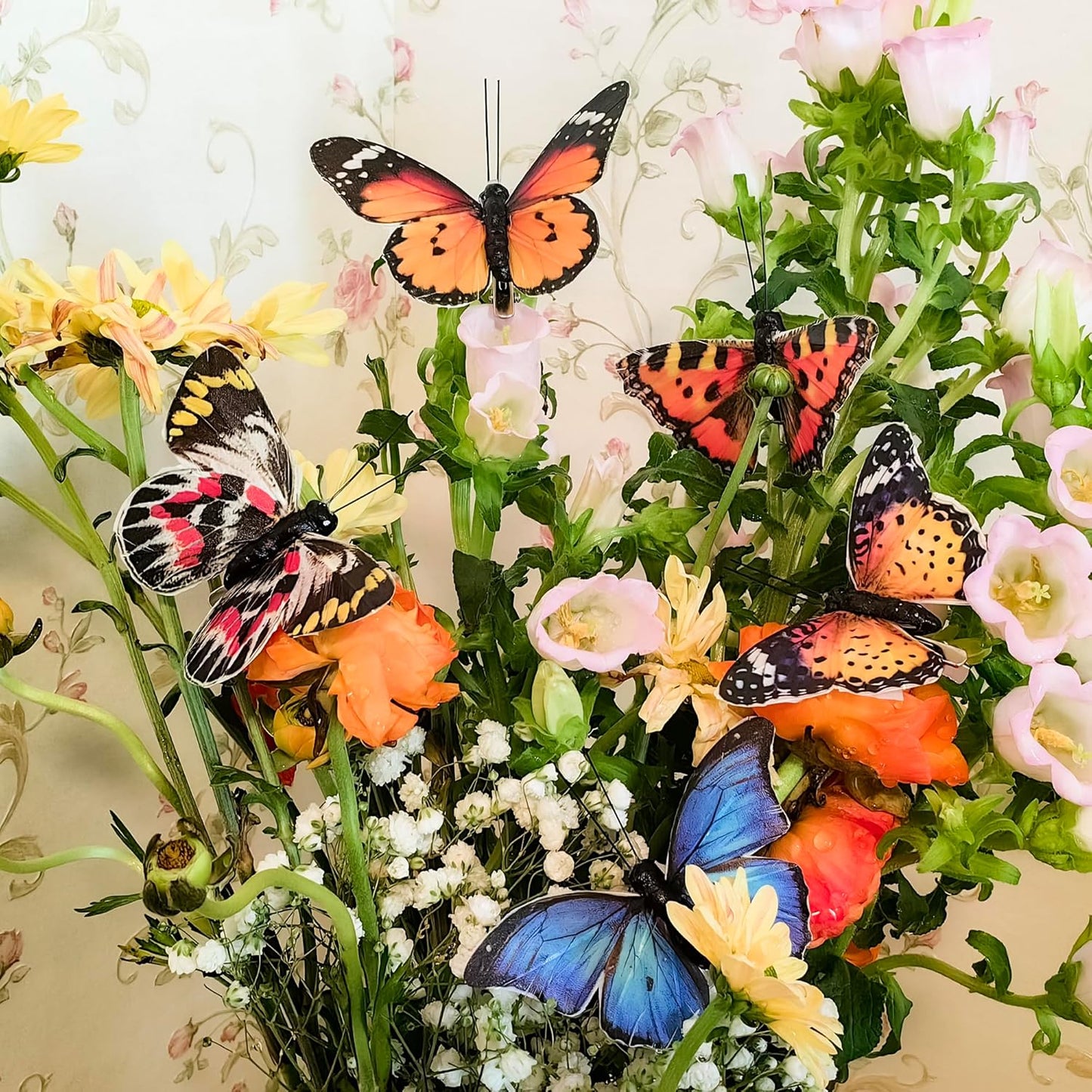 Cartanfill- Artificial Feather Simulation Butterfly Party Decoration Set, a Set of 12 Pieces with Wire, Used for Home Decoration in 12 Colors(B)