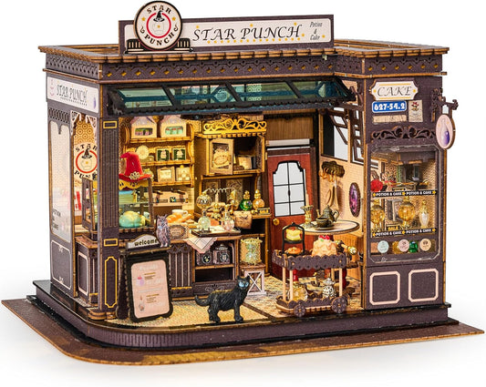 BenBen Miniature House Kit, DIY Miniature Coffee Shop, Furniture, Mini House Building Kit for Stress Relief & Home Décor, 3D Doll House Craft Projects for Adults, Teens