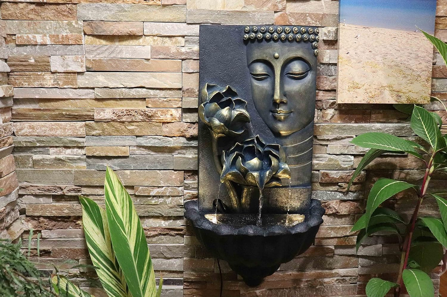 Wall-Mounted Buddha Statue Water Fountain - with Cascading Lotus Buddha Head Design, Best for Home,Gardens, Patios, Balconies Outdoor and Indoor Wall Decor,32.3''Tall