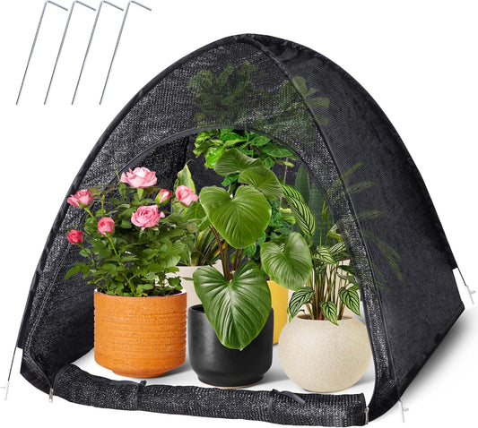 DECOHS 33" x 33" x 33" UV Resisitant 80% Pop up Plant Shade Tent, Garden Sunshade Cloth Sun Protection Tent, Sunblock Plant Cover Net with Stakes for Outdoor Plants Flower Potted