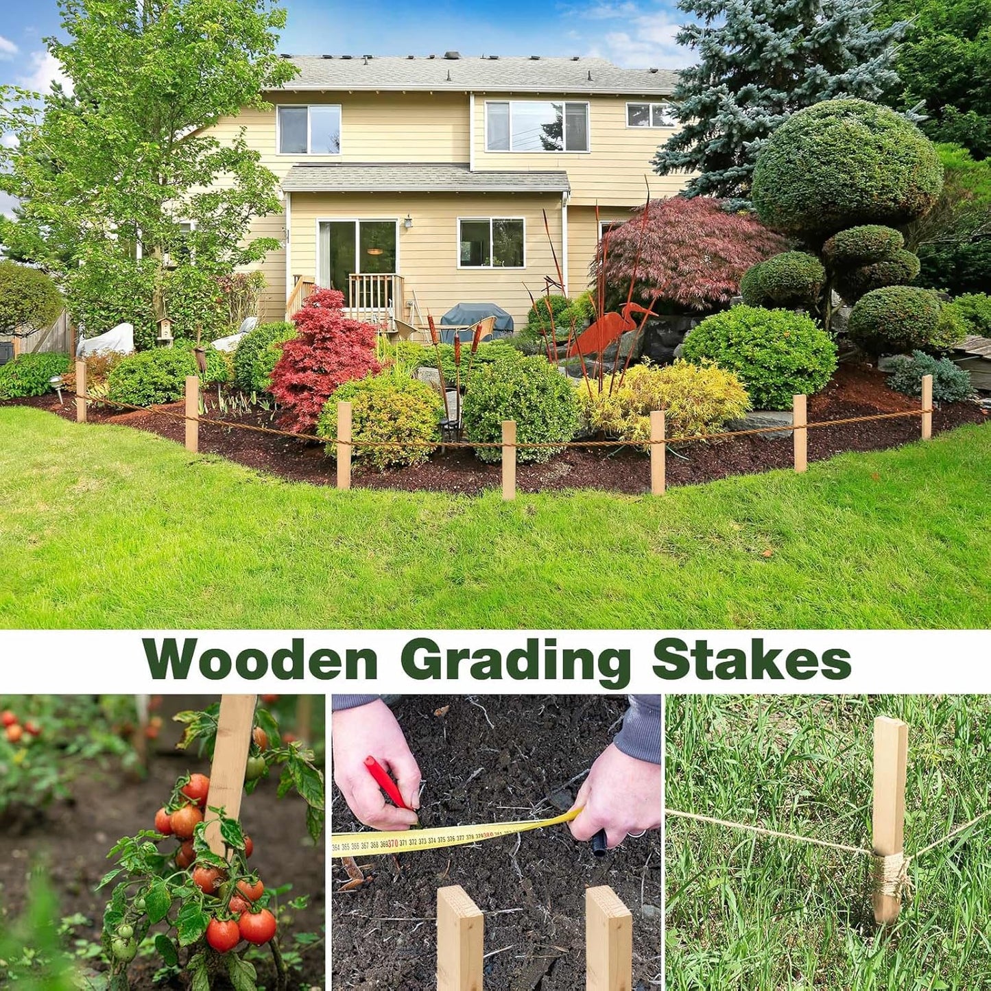 48 Pieces Wooden Garden Stakes 12 Inch Grade and Survey Stakes Wooden Garden and Sign Posts for Plant Support Silt Fence Yard Farm Survey Boundaries Baselines