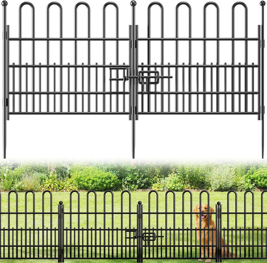 5 Panels Garden Fence with Latch Gate, 24.01in (H) X 10.04ft(L) Animal Barrier Fence with 1in Gaps for Rabits, Dog Fencing Outdoor for Yard, Flower Beds, Patios, Vegetable Patches