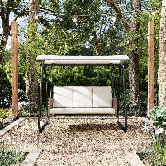 East Green Parker Patio Swing with Canopy - Covered 3 Person Free Standing Porch Swing with Cushions for Backyards, Gardens, and Lawns