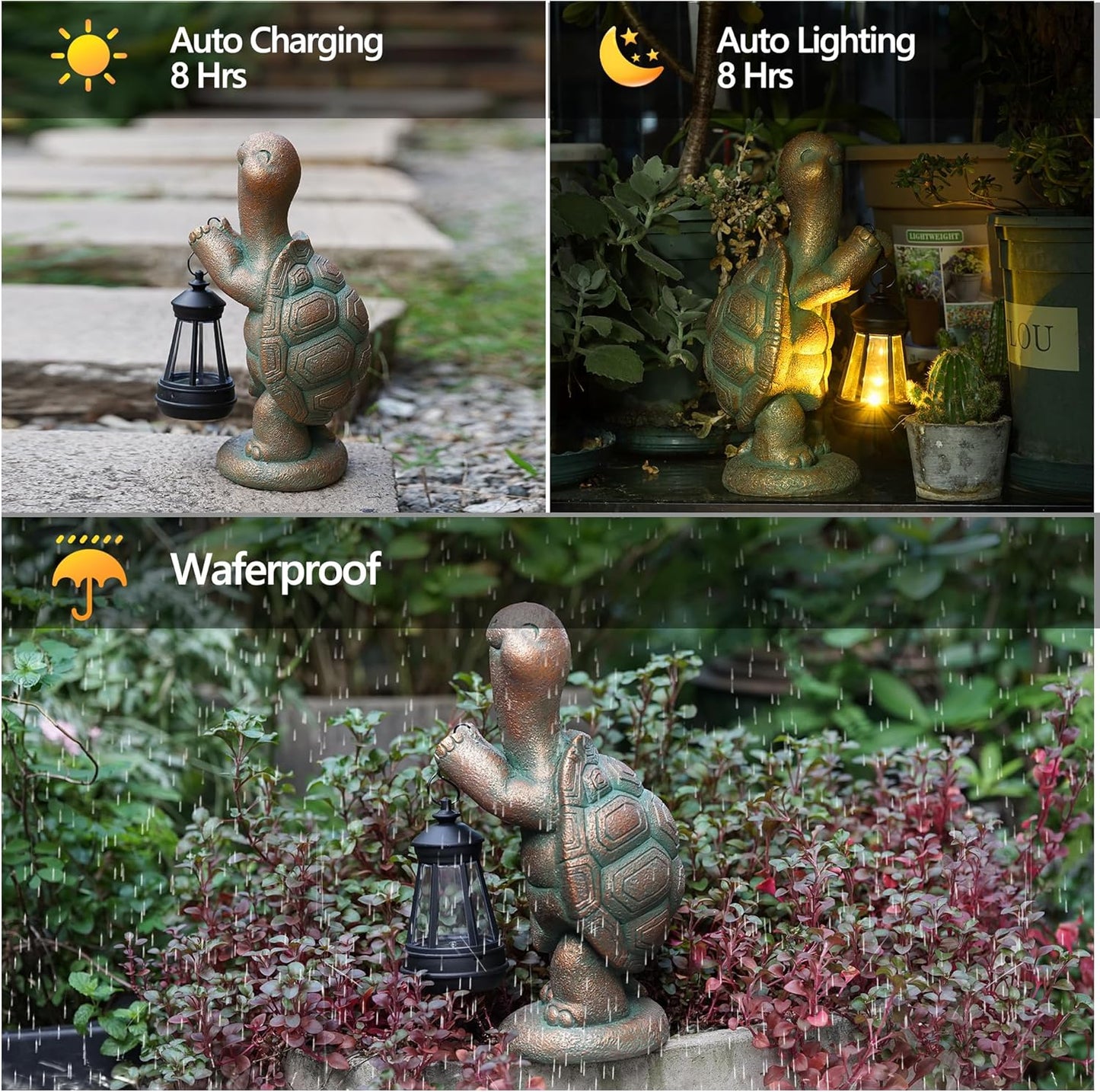 Turtle Solar Powered Outdoor Garden Statue, Resin Statue with Solar Light Lantern, Decorative Lawn, Yard Outdoor Turtle Decoration. Unique Home Decoration, Gifts for Women