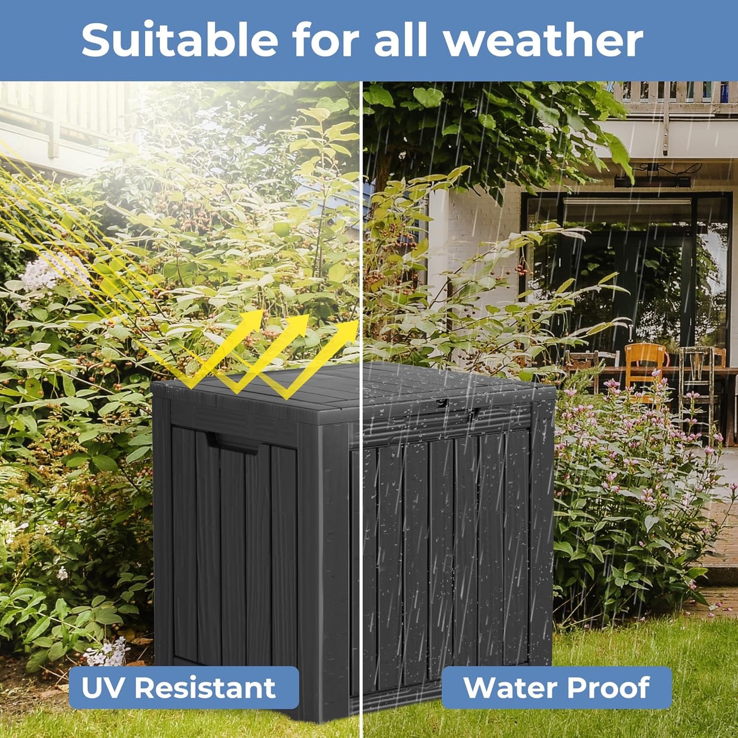 30 Gallon Black Resin Deck Box - Lockable, Waterproof Outdoor Storage for Patio Cushions, Garden Tools & Package Delivery - UV-Resistant Utility Container for Porches, Balconies