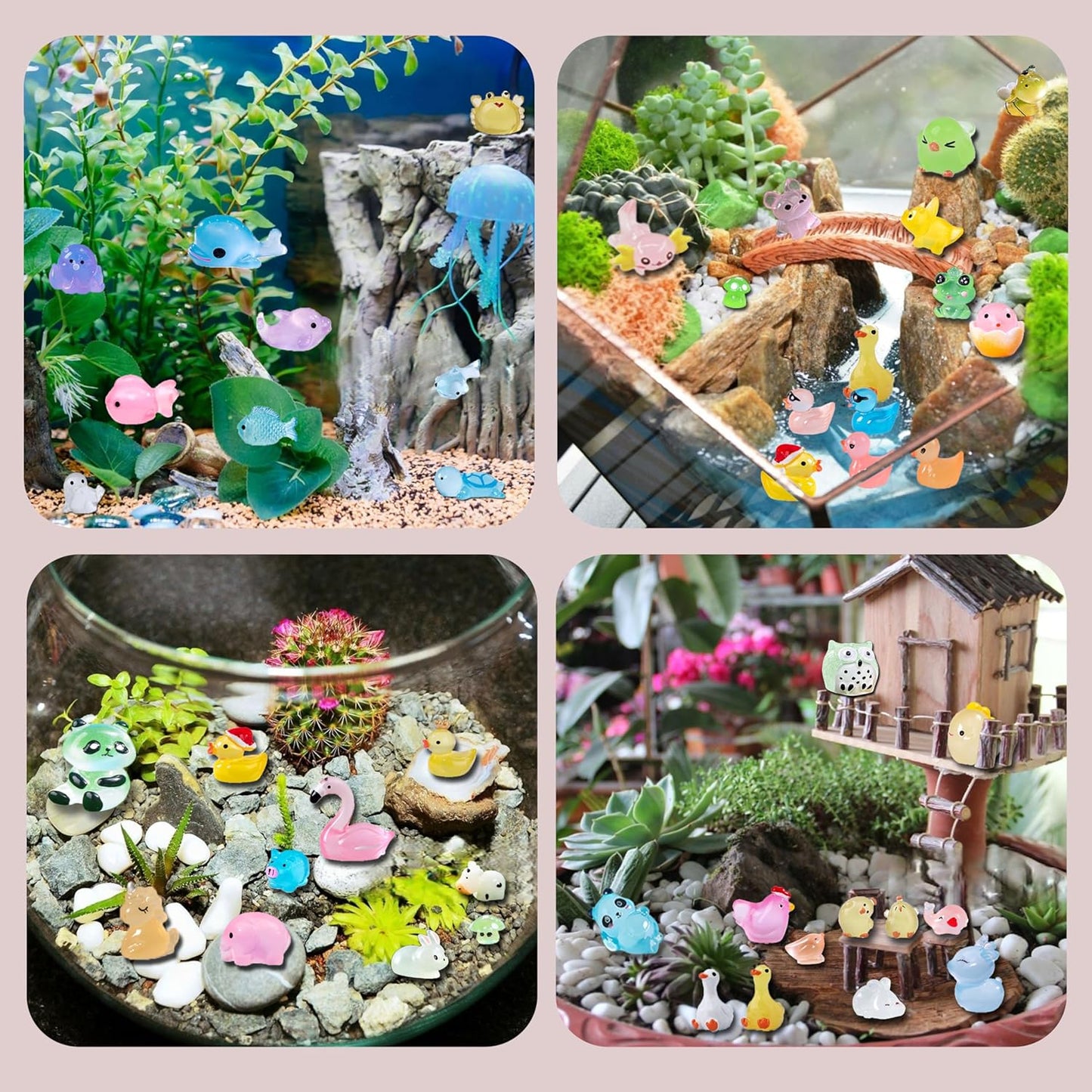 Mini Resin Animals Variety Pack 200 Pcs Luminous Tiny Animals Bulk Glow in The Dark Fairy Garden Miniatures with Tiny Ducks to Hide Around The Home