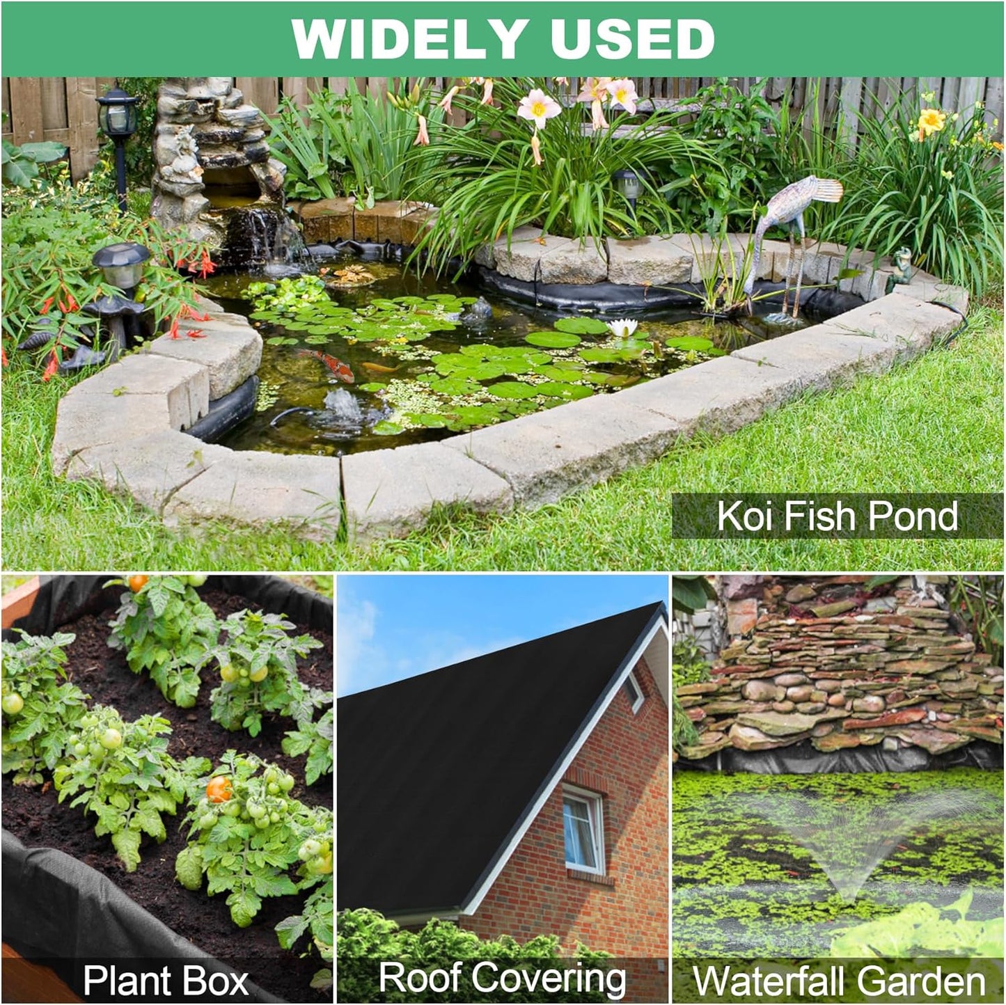 MYFAMIREA 25 x 30FT Pond Liner, 28Mil PE Preformed Pond Liner with 22 Hemmed Edge Buttonholes Sun Resistant Easy Cutting for Outdoor Ponds, Fish Koi Ponds, Garden Fountain, Waterfall Ponds