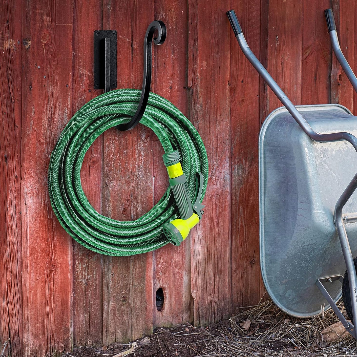 Hose Holder Wall Mount （Metal/8-Inch） Heavy-Duty Garden Hose Hanger Outdoor, Hand-Forged Hose Rack Mount