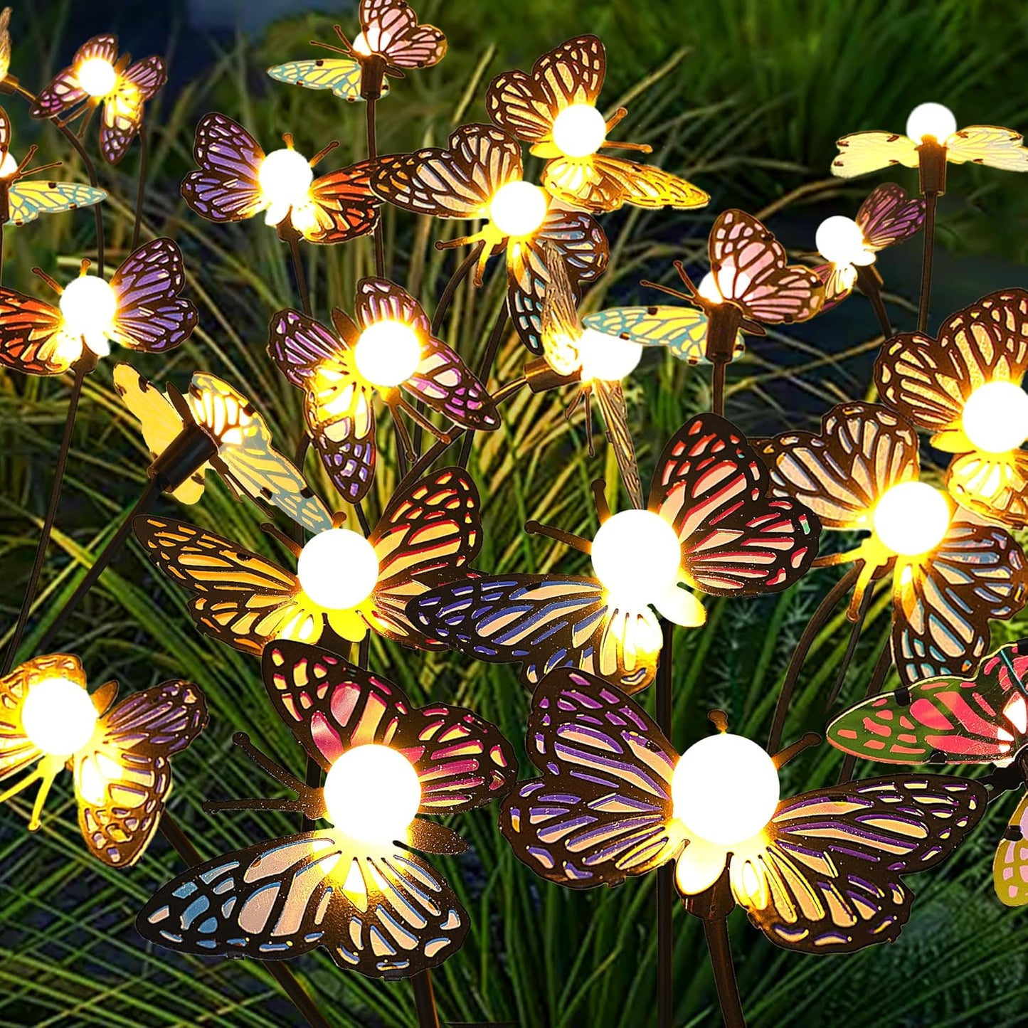 Solar Garden Butterfly Lights, 4 Pack 32 LED Solar Swaying Lights, Swaying in The Wind, Waterproof Firefly Light Outdoor Fairy Light for Garden Patio Yard Pathway Flower Bed Decoration