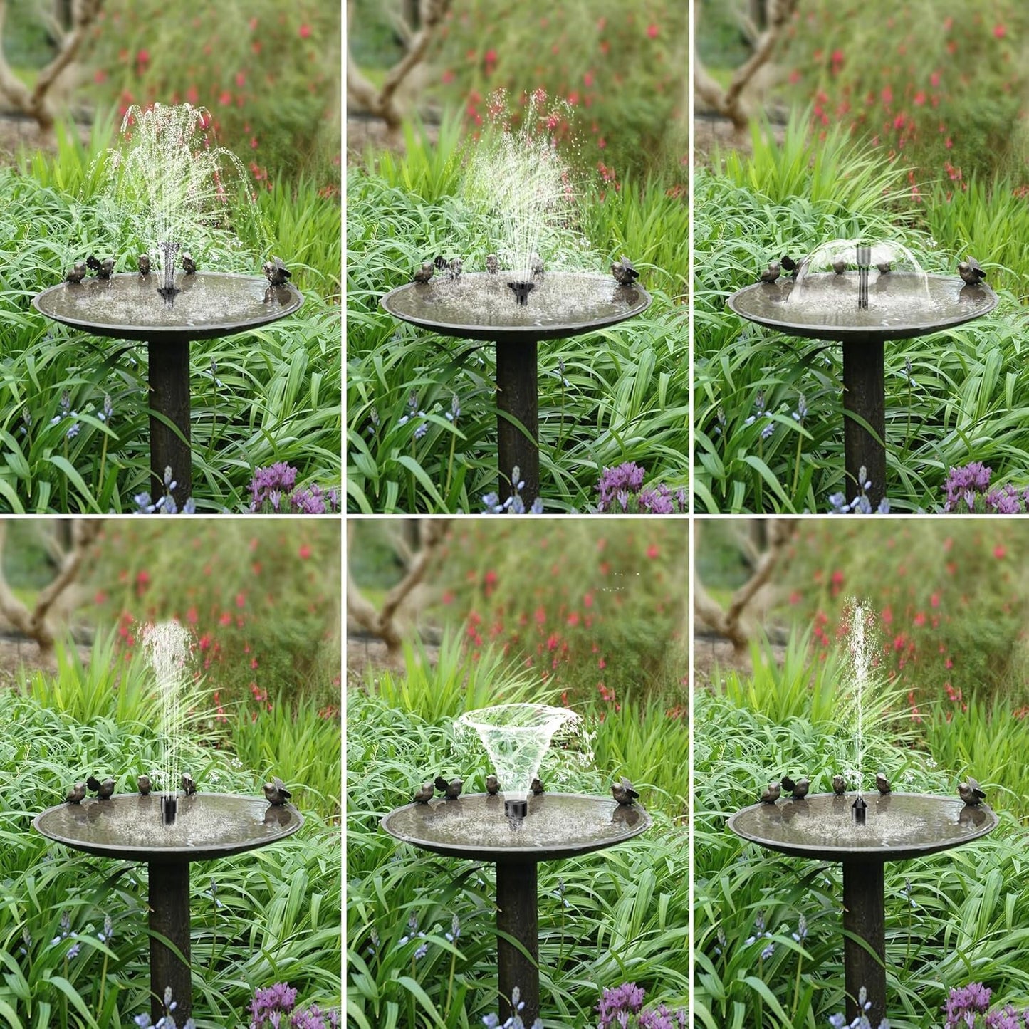 Biling 5.5W Solar Fountain for Bird Bath, DIY Solar Water Pump with 3000mAh Battery Backup Work All Day, 5ft Tubing 5 Nozzles for BirdBath, Small Pond, Fish Tank and Hydroponics
