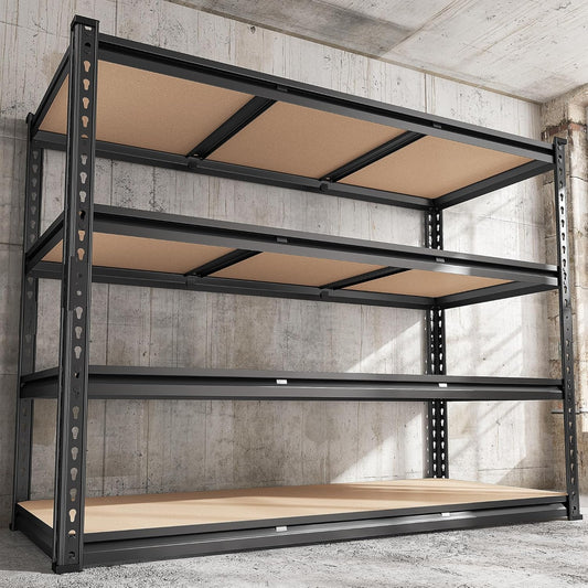 REIBII 48.2" W Garage Shelving, Storage Shelves Load 2600LBS, 4-Tier Adjustable Heavy Duty Metal Shelves for Warehouse, Pantry, Kitchen, 60.1" H X 48.2" W X 24" D, Black