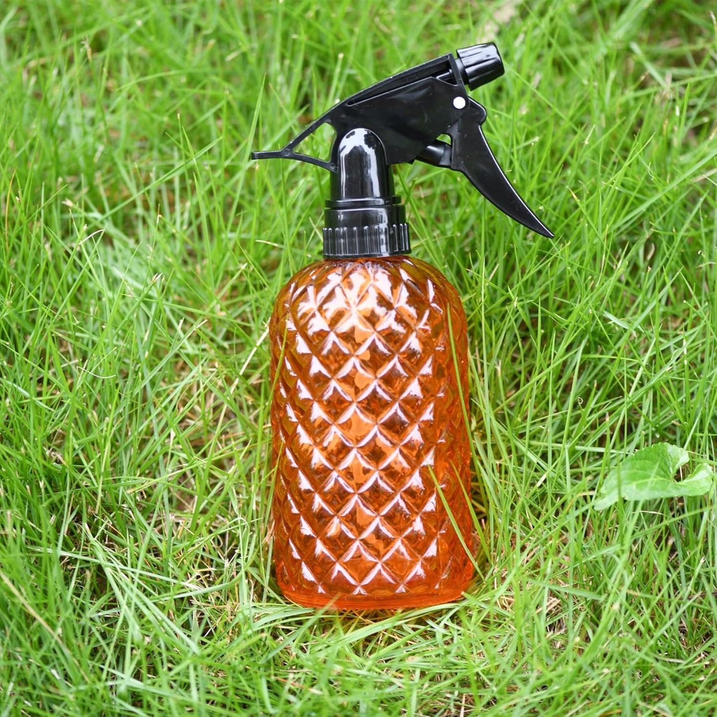 Glass Handheld Spray Bottle - 12oz Refillable Bottle ，Adjustable Nozzle Watering Can for Garden Plants Cleaning Solutions (Orange)