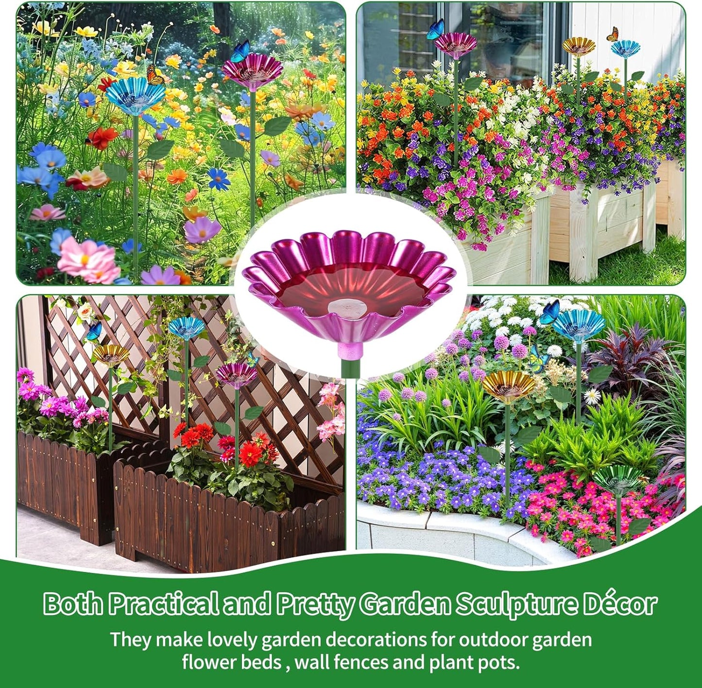 Bee Watering Station, 2 Pcs Metal Bee Water Feeder for Garden, Pollinator Water Feeder for Bees and Butterflies for Thirsty Pollinators（Red, Green）