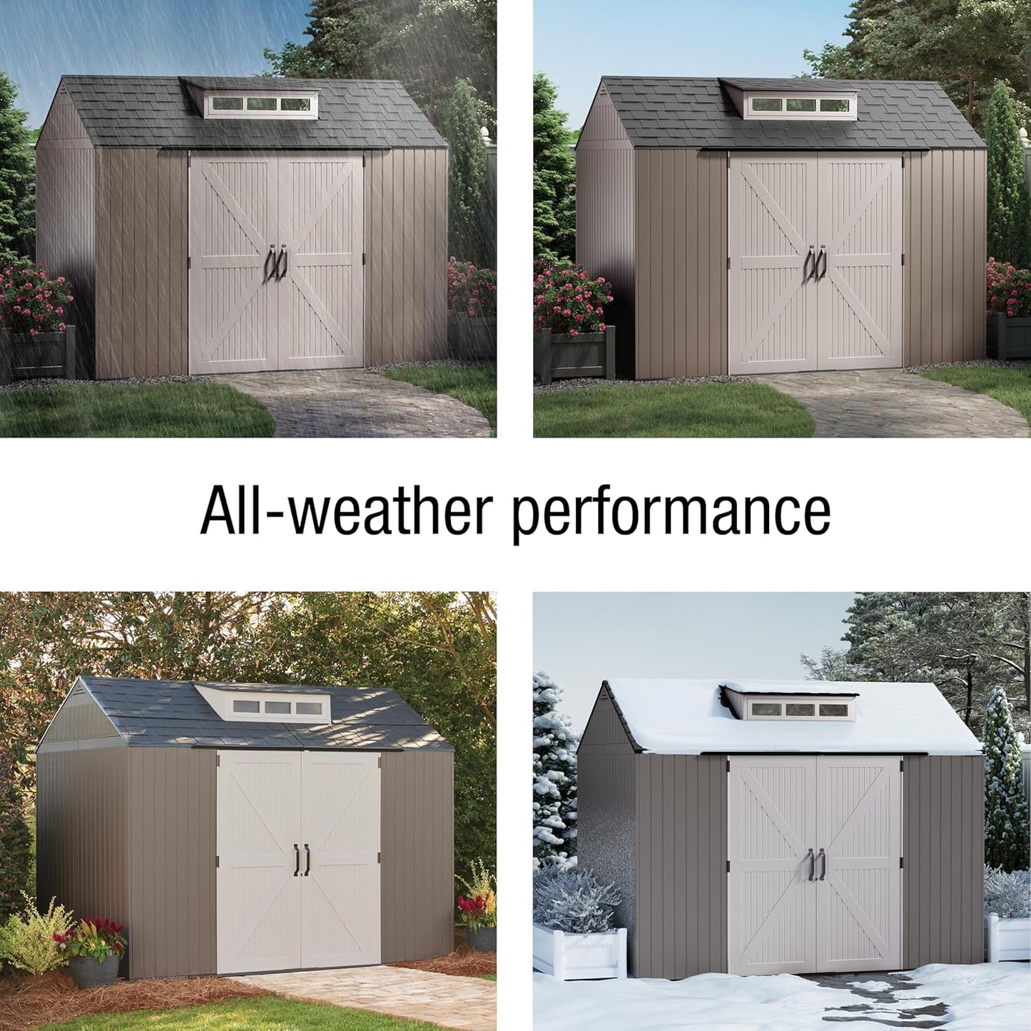 Rubbermaid Extra Large Resin Outdoor Storage Shed With Floor (7 x 10.5 Ft.) Weather Resistant Brown Organization for Home/Lawn Mower/Backyard Equipment/Bike Storage/Pool Supplies