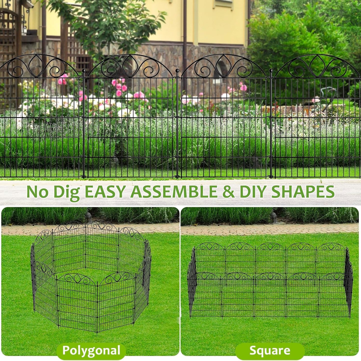 10 Panels No Dig Tall Garden Fence Panel – 44" H X 23.6' L Rustproof Metal Dog Fence Outdoor for Yard, Decorative Animal Barrier Fence for Pet, Garden Border, Patio, Flower Beds| Temporary Fencing