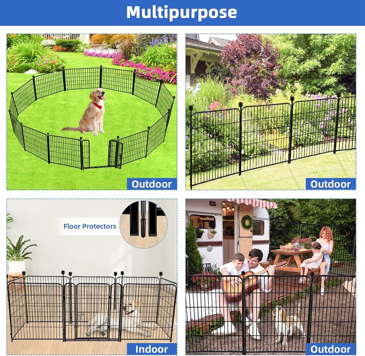 ADAVIN 32 in(H) Garden Fences and Borders,1 Gate+11 Panels Dog Fence Outdoor for Yard, Temporary Fence, Flower Garden Fencing, Heavy Duty Iron Metal Animal Barrier Fences,Total 26.6 Ft(L),Black
