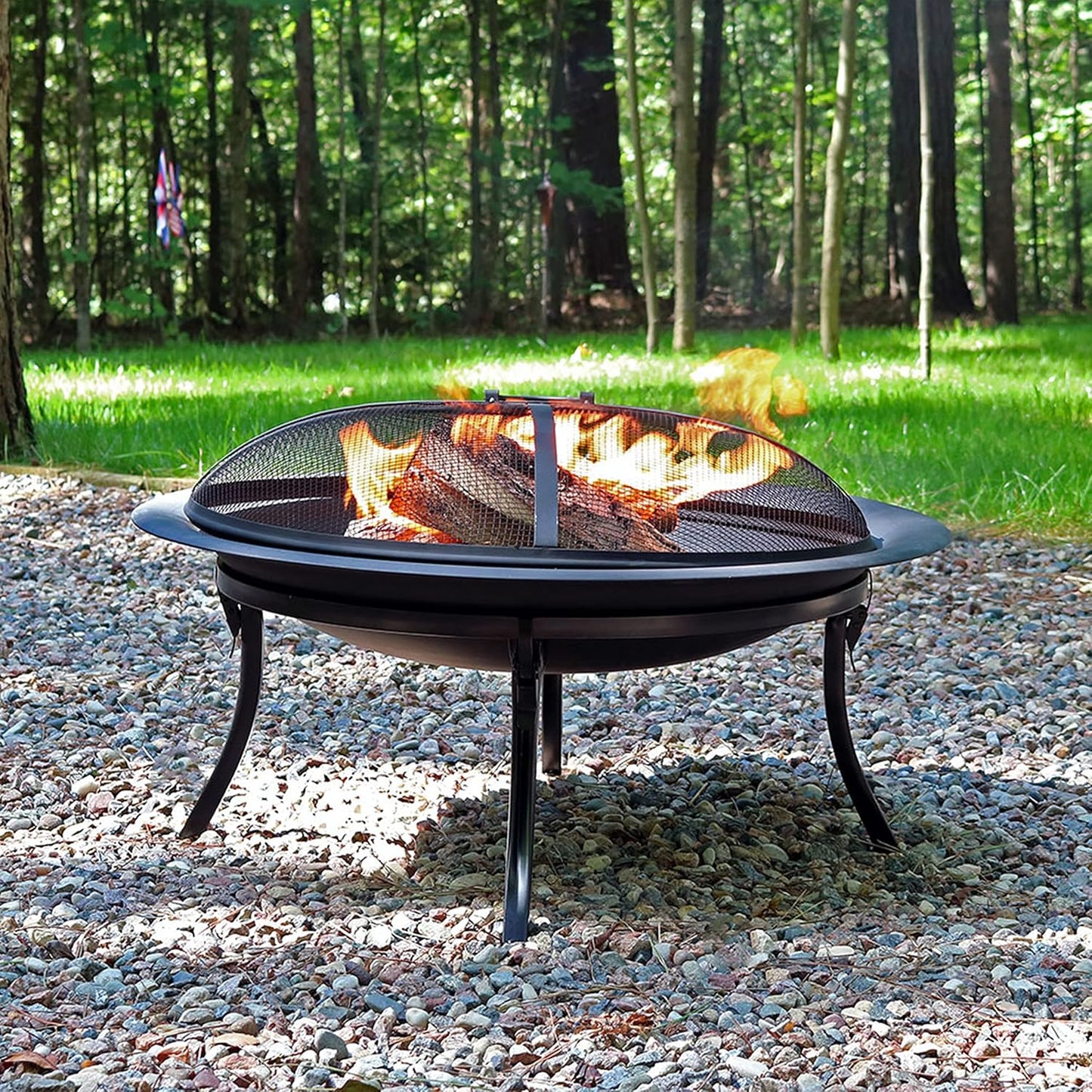 Sunnydaze 29-Inch Portable Fire Pit Bowl with Spark Screen, Fireplace Poker, Folding Stand, and Carrying Case Cover