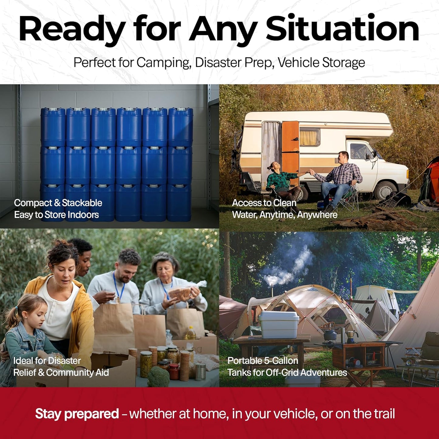 Legacy Food Storage Emergency Water Storage Containers, Long Term 5 Gallon Water Tank - 2 Stackable Food Grade Tanks Included, for Camping, Prepping, Survival - 10 Gallon Total Capacity